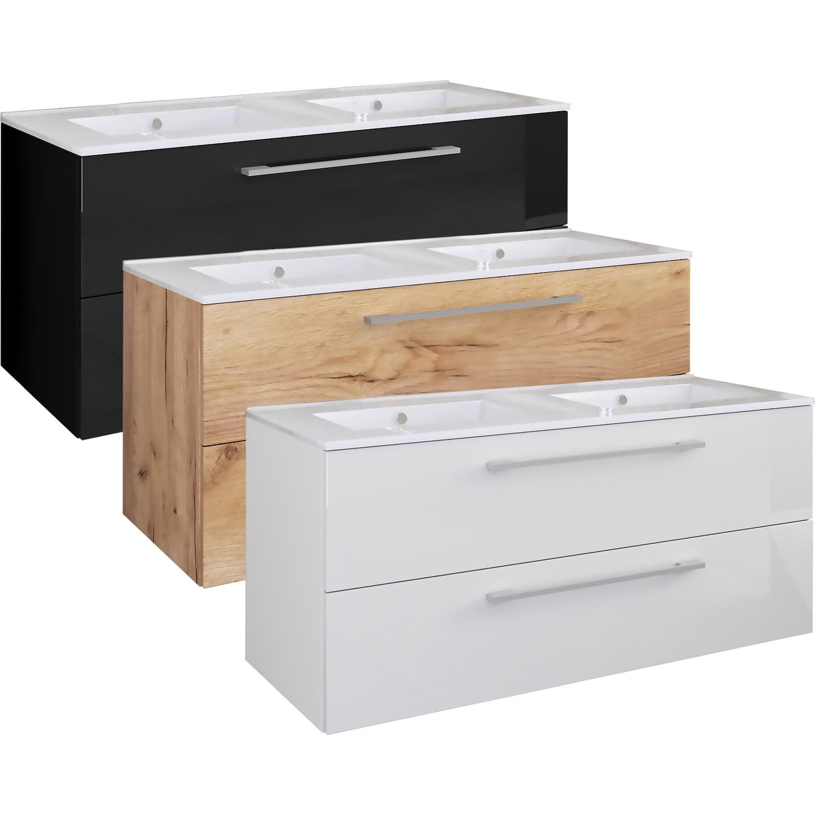 VCM Doppel Waschplatz 2x Waschtisch Badmöbel Set mit Keramik Waschbecken