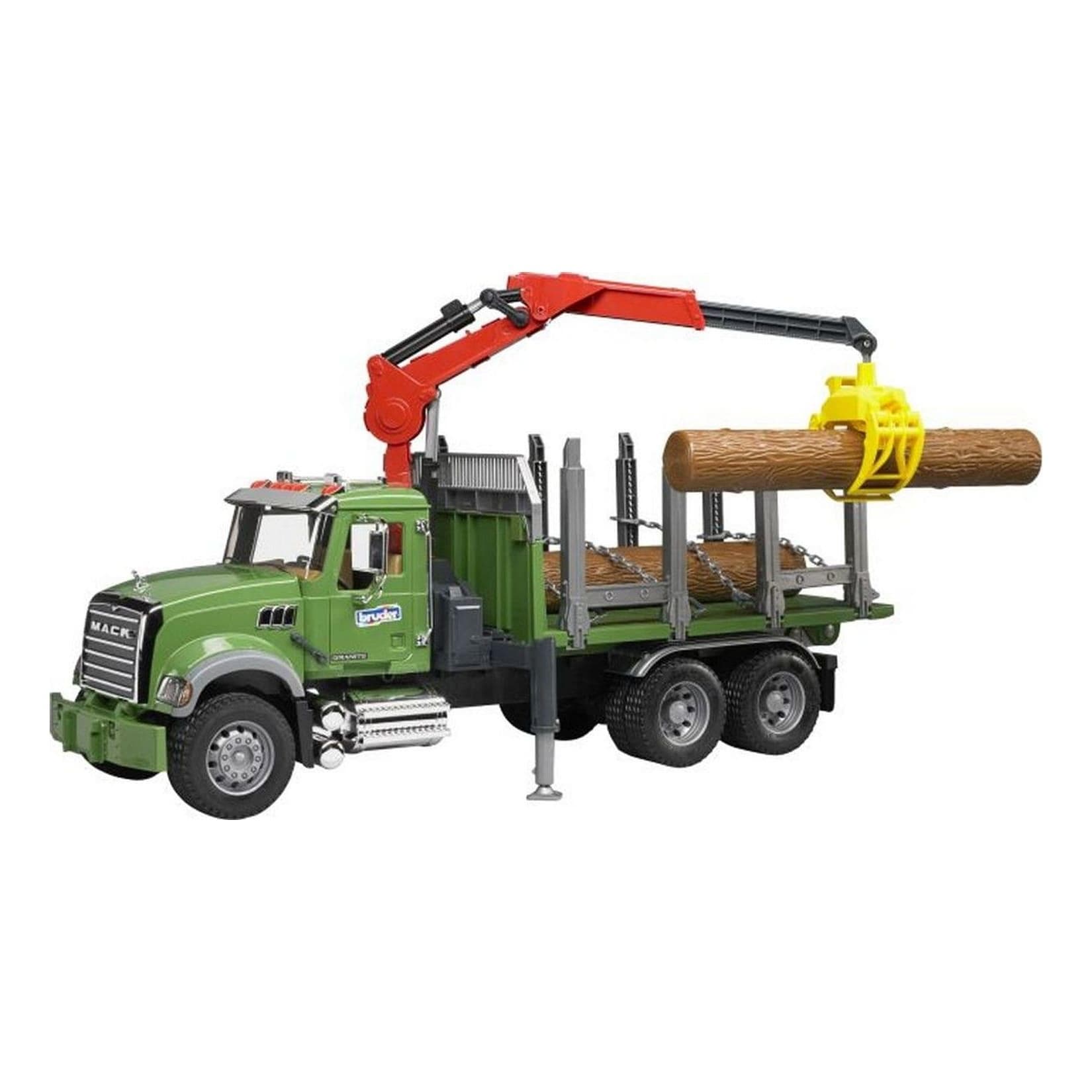 Bruder MACK Granite Holztransport-LKW mit Ladekran und Greifer