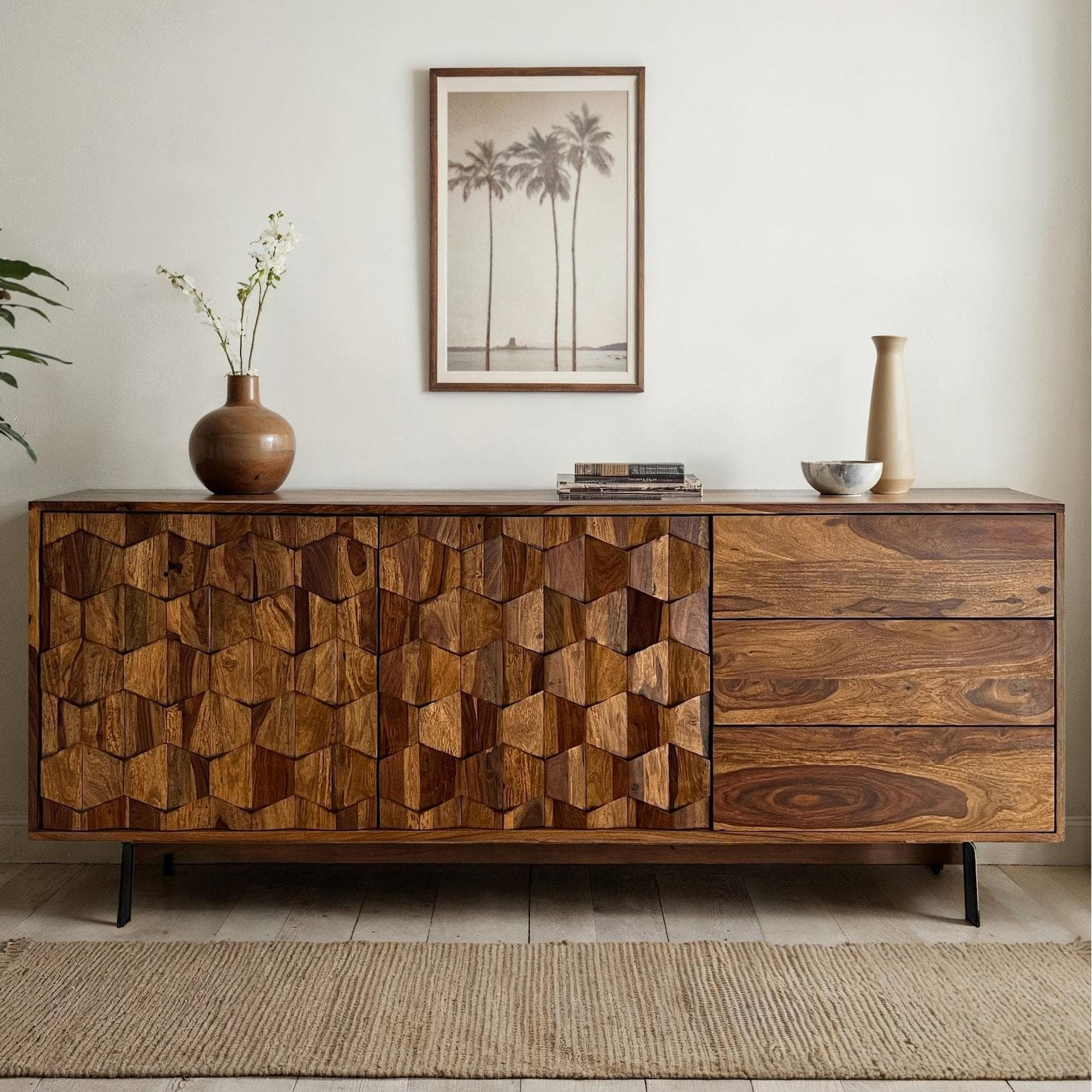 Sideboard FineBuy Kommode Sheesham Massivholz 175 cm Industrial Loft Design