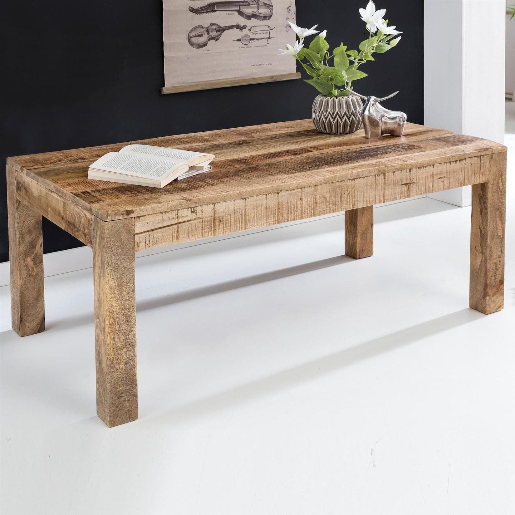 FineBuy Couchtisch Mango Massivholz Landhausstil 110cm