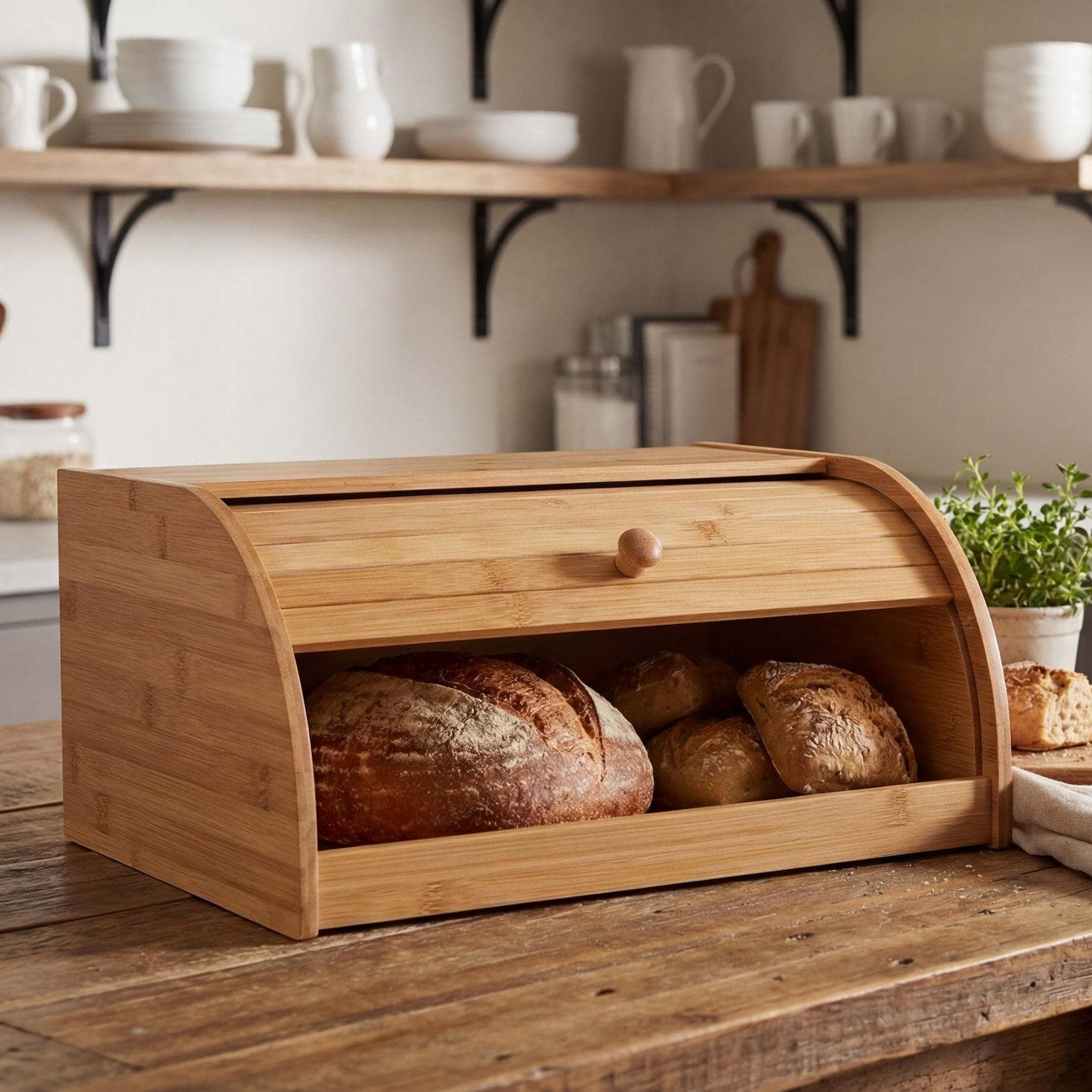 Brotkasten MCW-B80 Bambus Rolldeckel 17x40x28cm