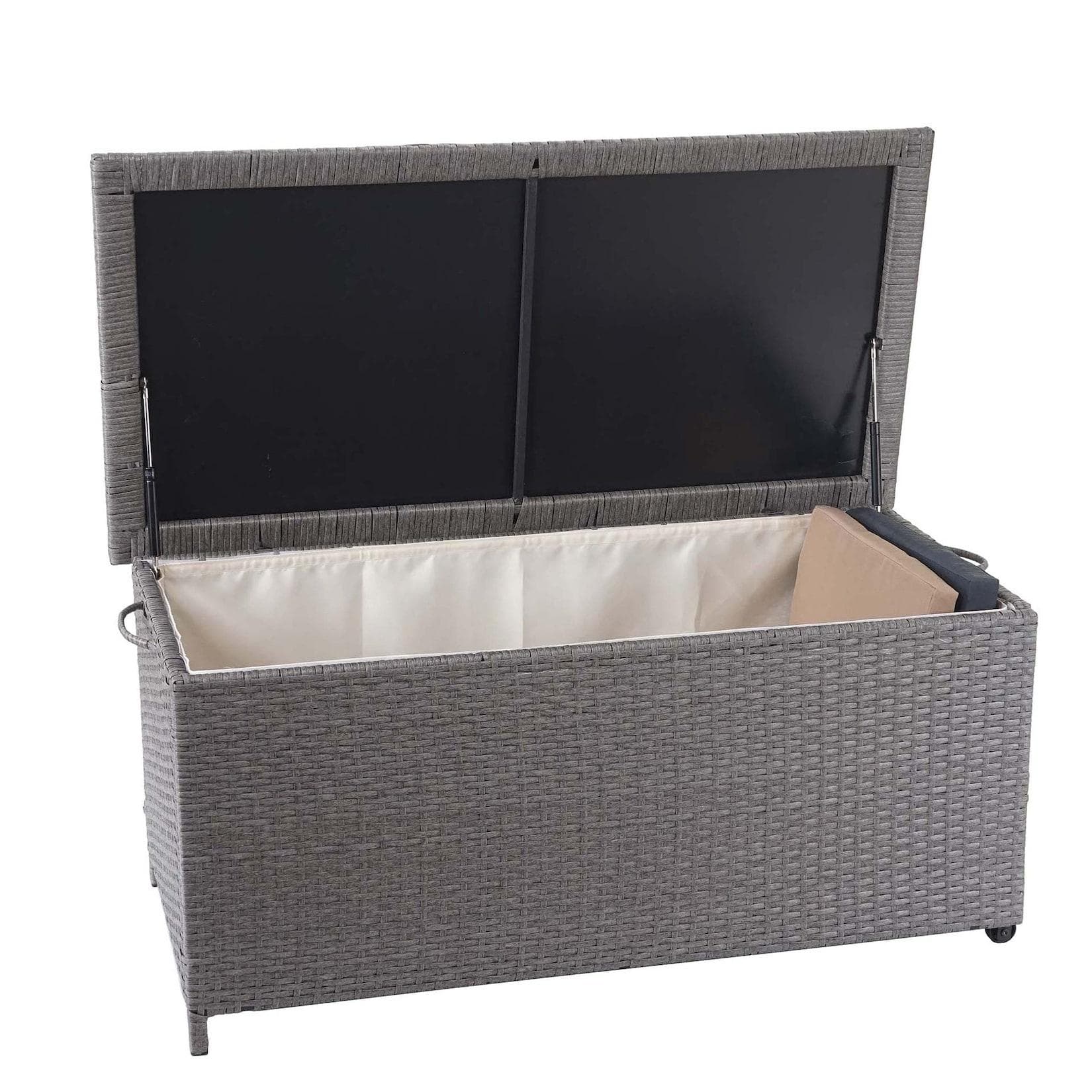 MCW Poly-Rattan Kissenbox Grau 250L Auflagenbox