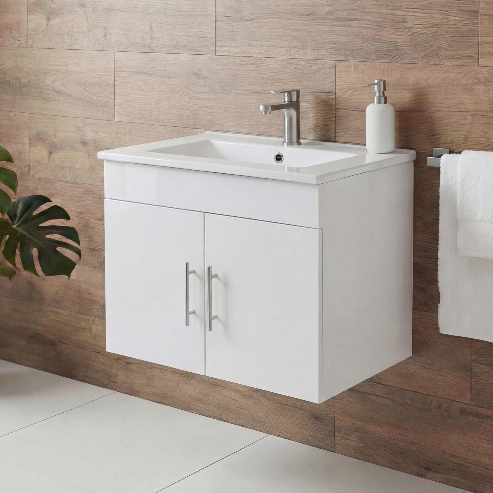 Waschbecken + Unterschrank MCW-D16 weiß hochglanz 60cm