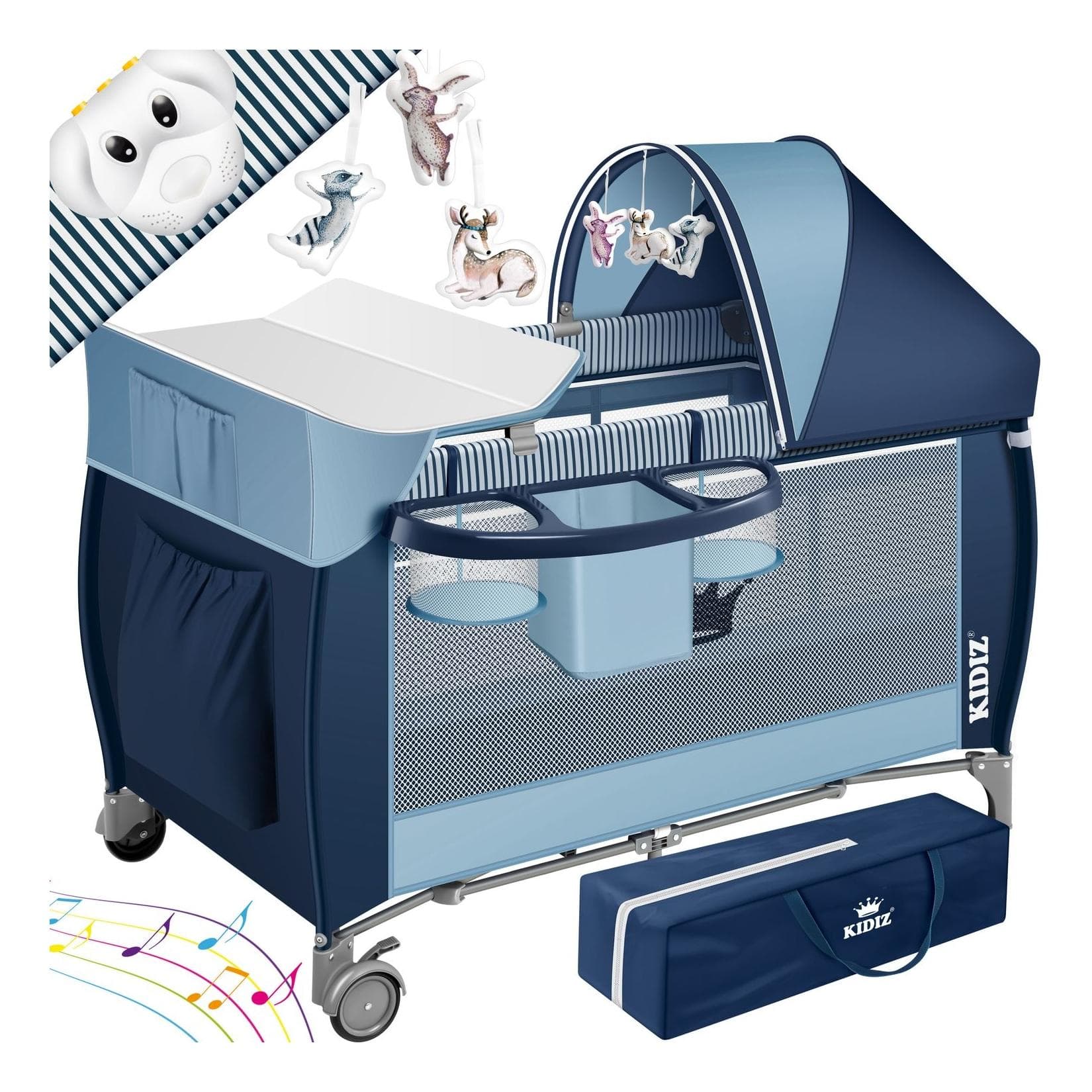 KIDIZ Babybett Reisebett Kinderreisebett Faltbar mit Matratze 120x60, Seiteneingang, Wickelauflage, Moskitonetz, Spielbogen & Tragetasche Baby Beistellbett Kinderbett ab Geburt bis 15 kg