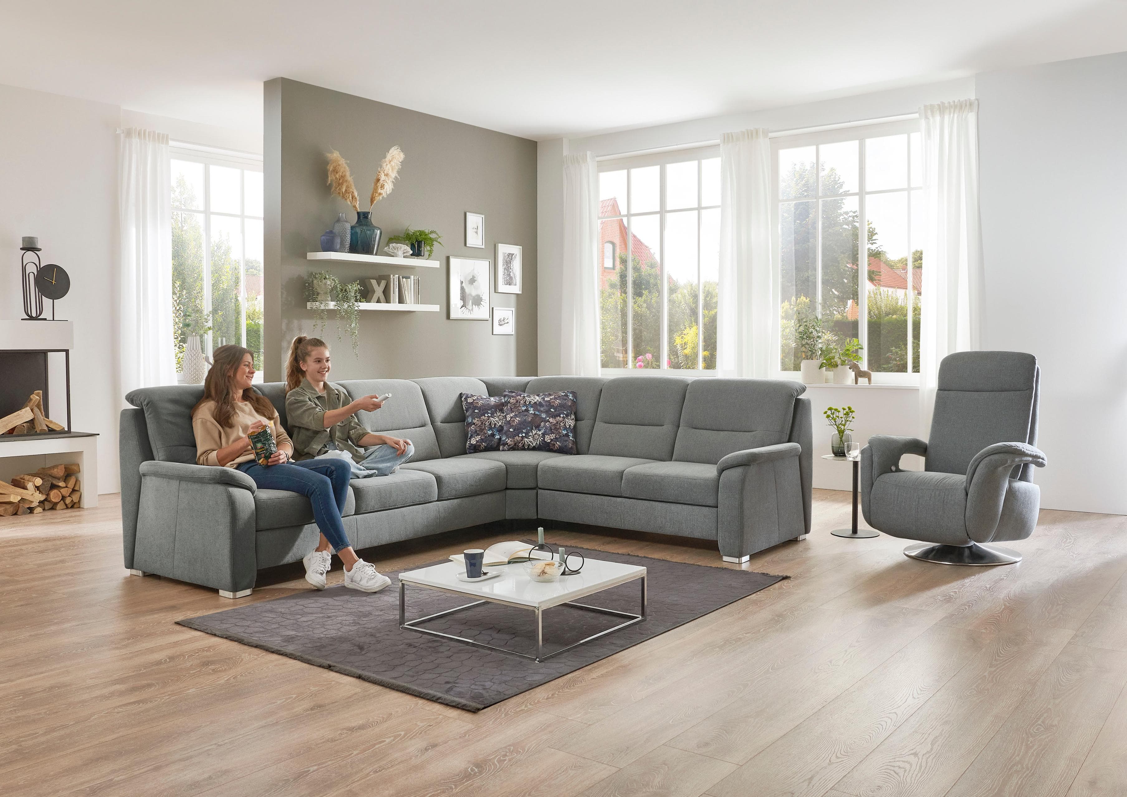 Ecksofa DIE PLANBAR PP-HS10002 Silber Federkern-Polsterung