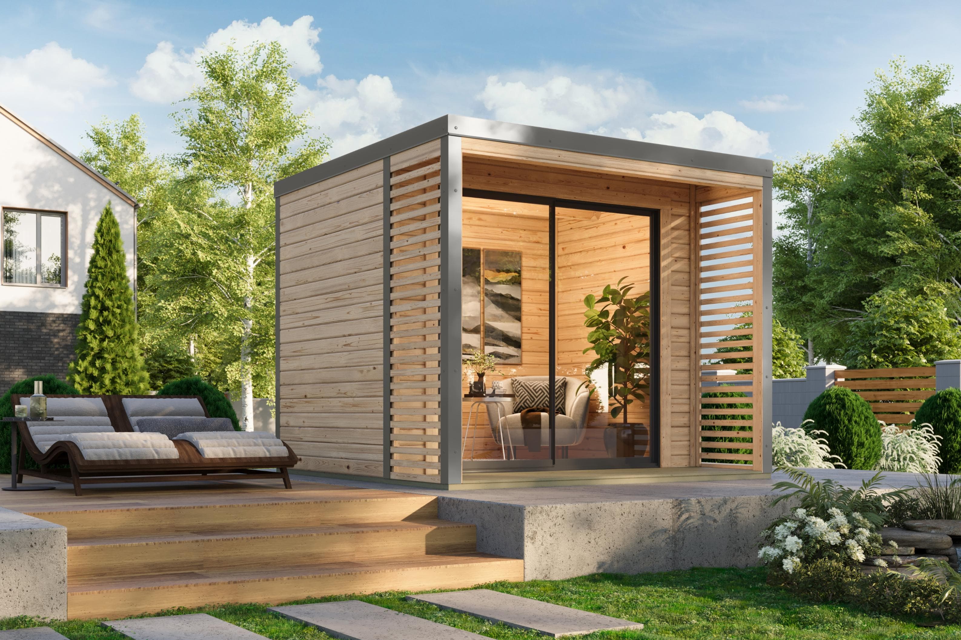 Gartenhaus Karibu Saturino Aluminium Massivholz 276x276 cm