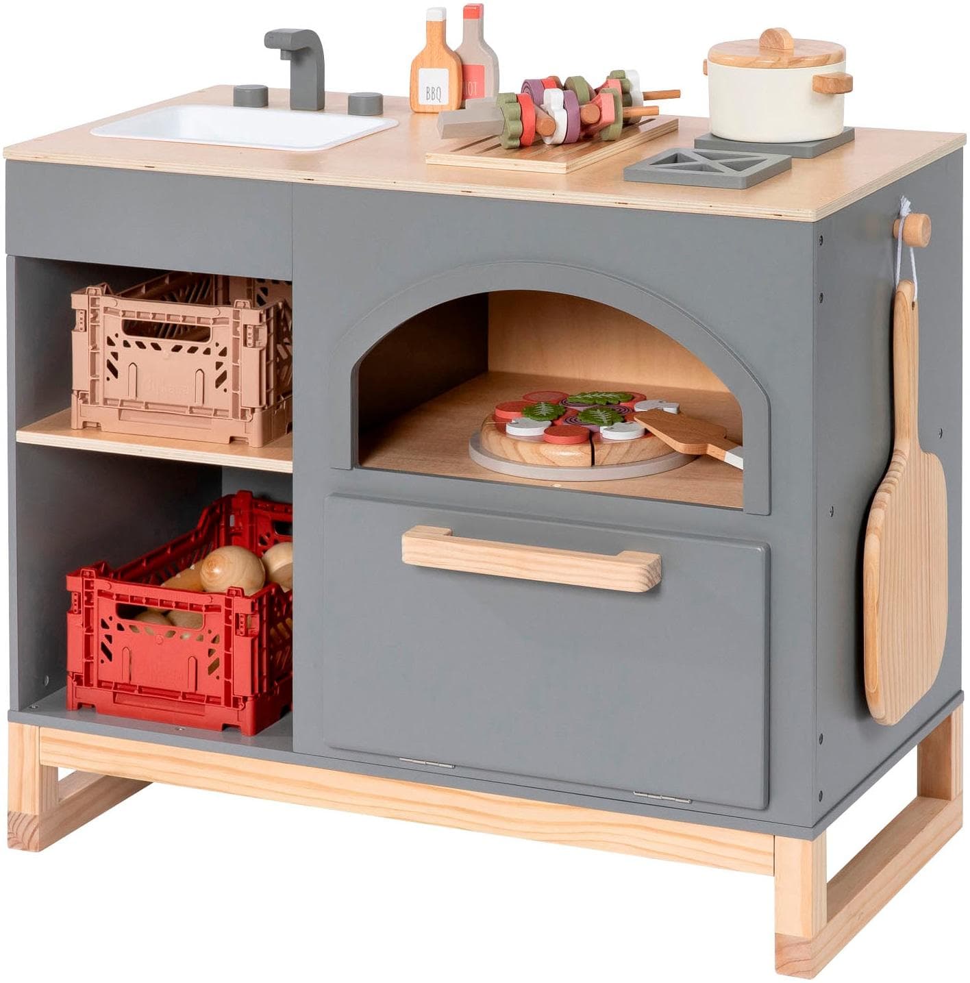 Spielküche MUSTERKIND 'Taxus, dunkelgrau/natur' - Holz