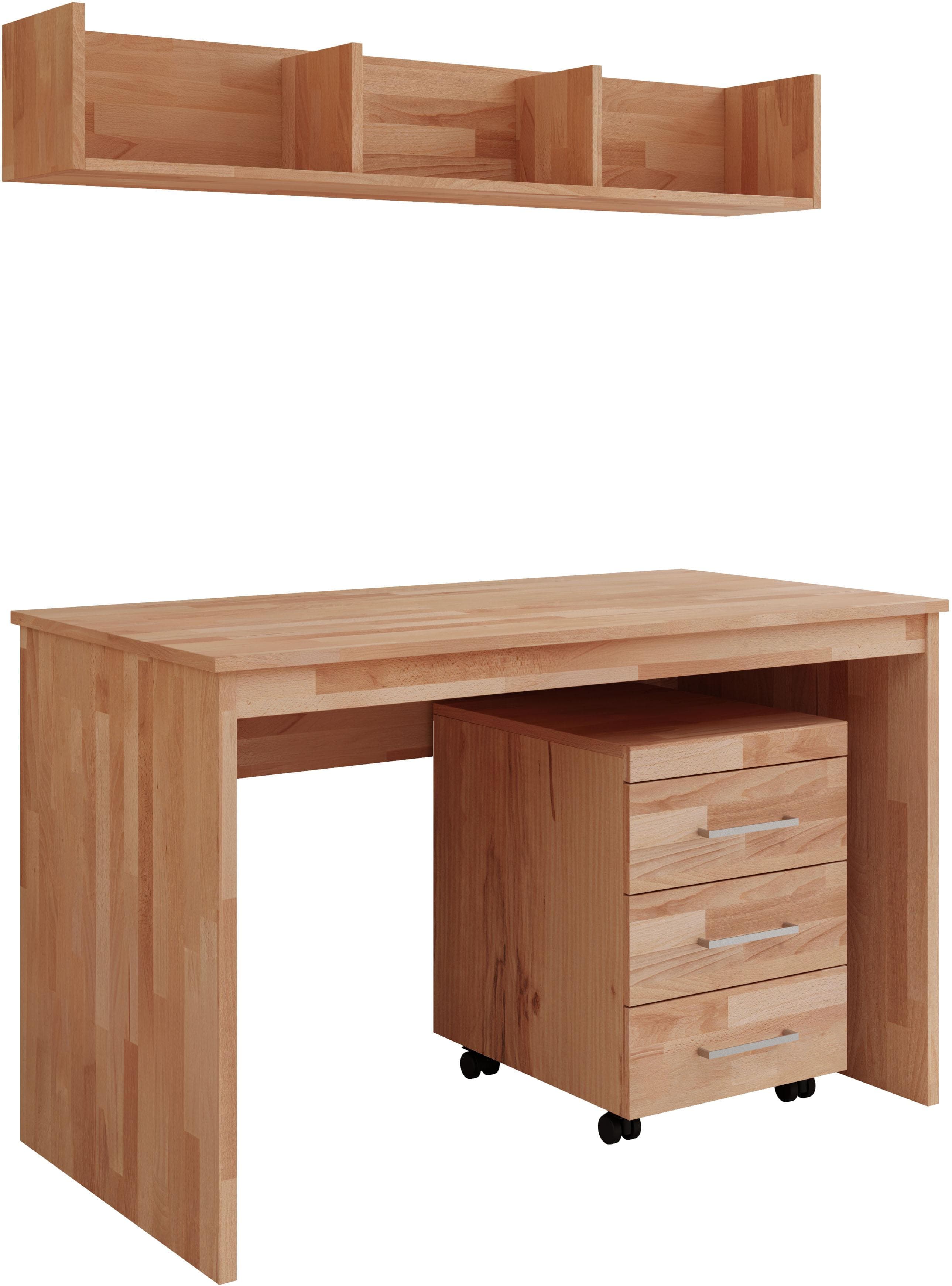 OTTO HOME Logo Büromöbel-Set Natur Kernbuche mit Rollcontainer