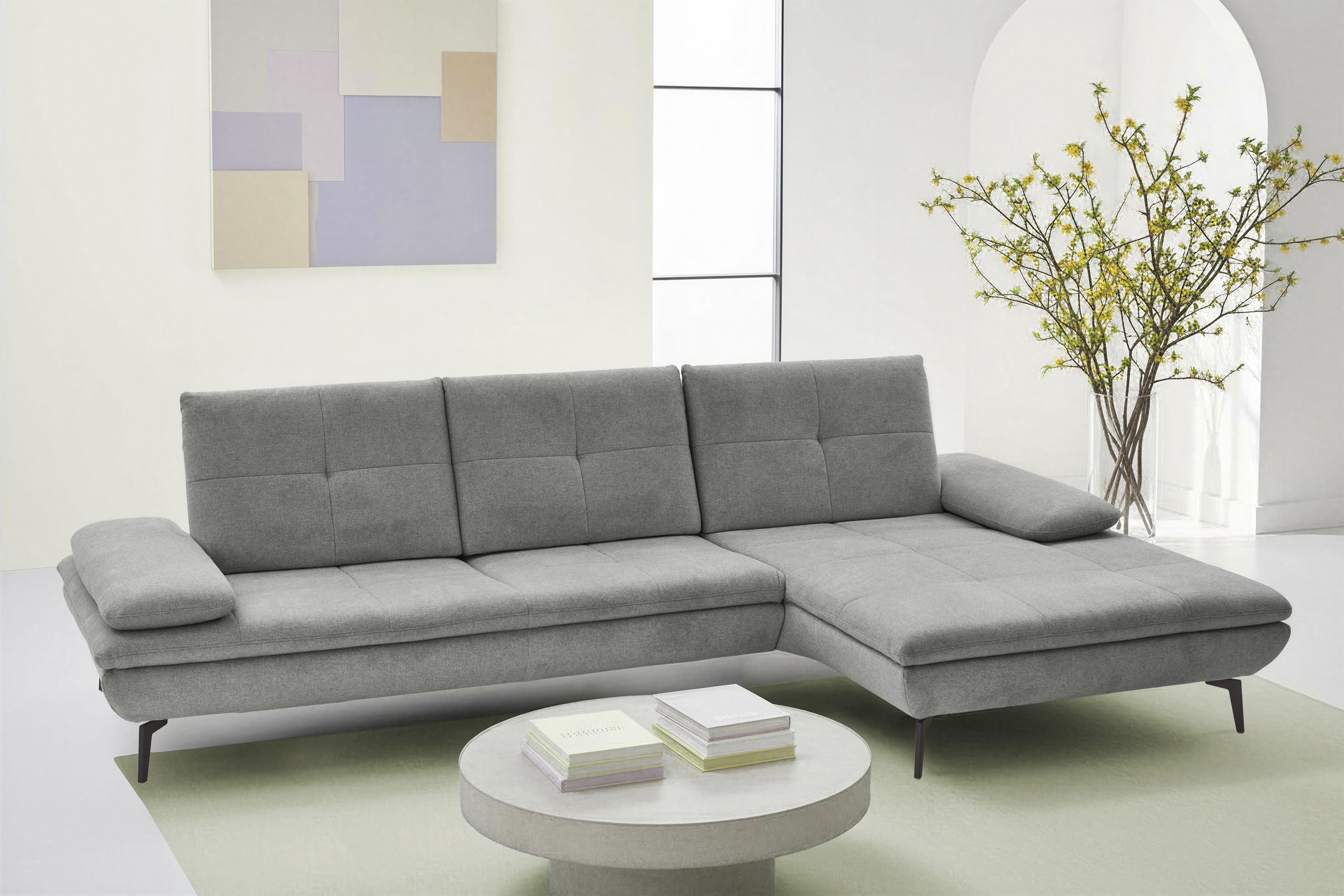 DIE PLANBAR Ecksofa L-Form Grau mit Ottomane