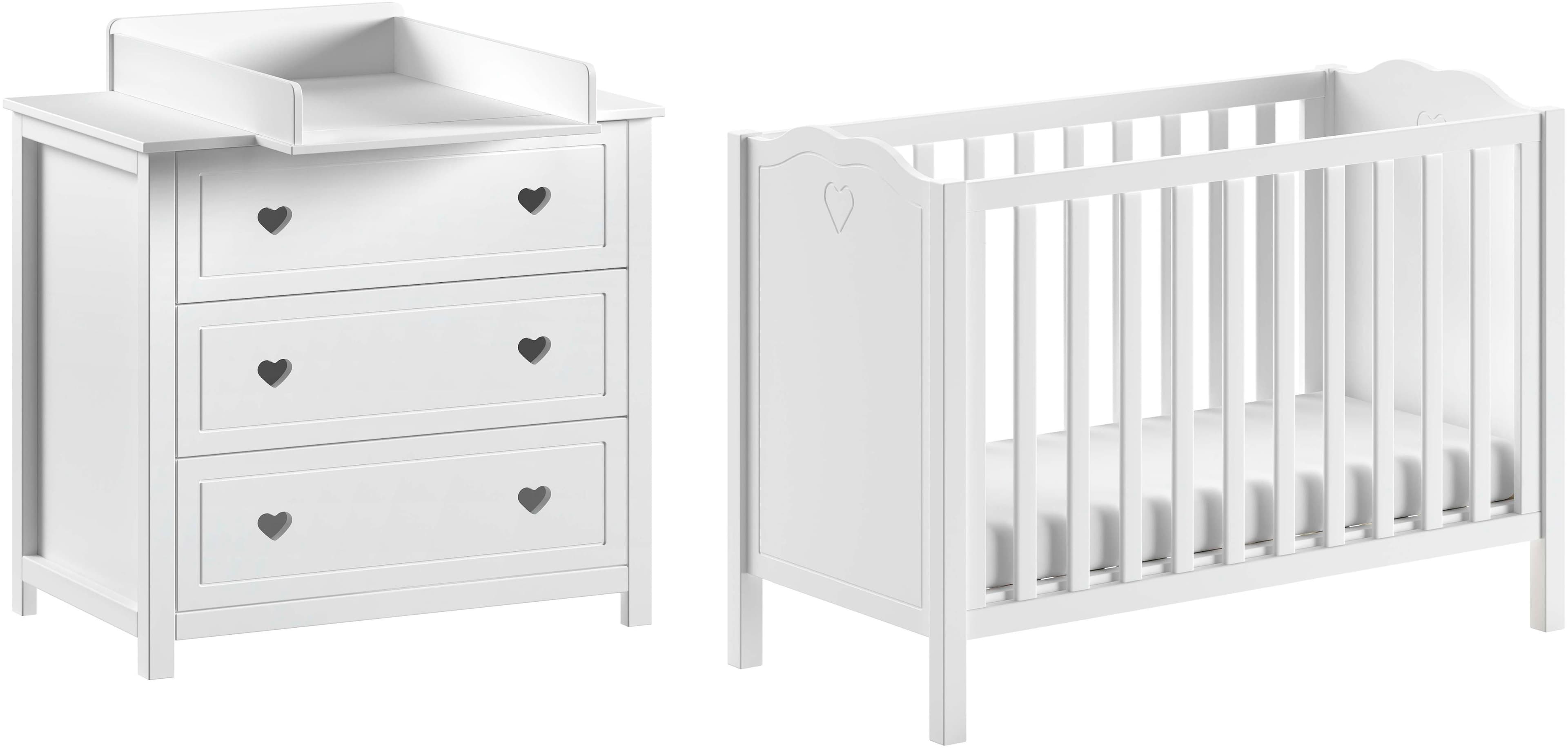 VIPACK Amori Babyzimmer-Set 3-tlg. Weiß mit Herz-Ornamenten