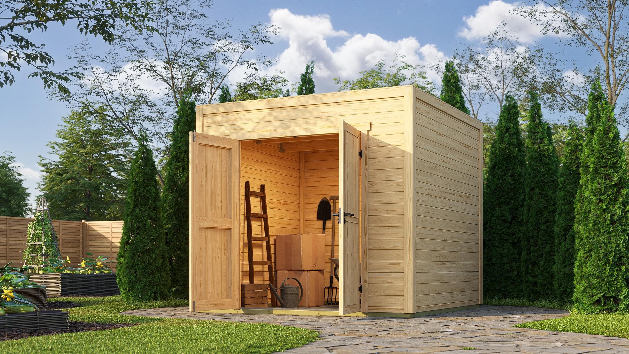 Modernes Gartenhaus aus Vollholz und Massivholz