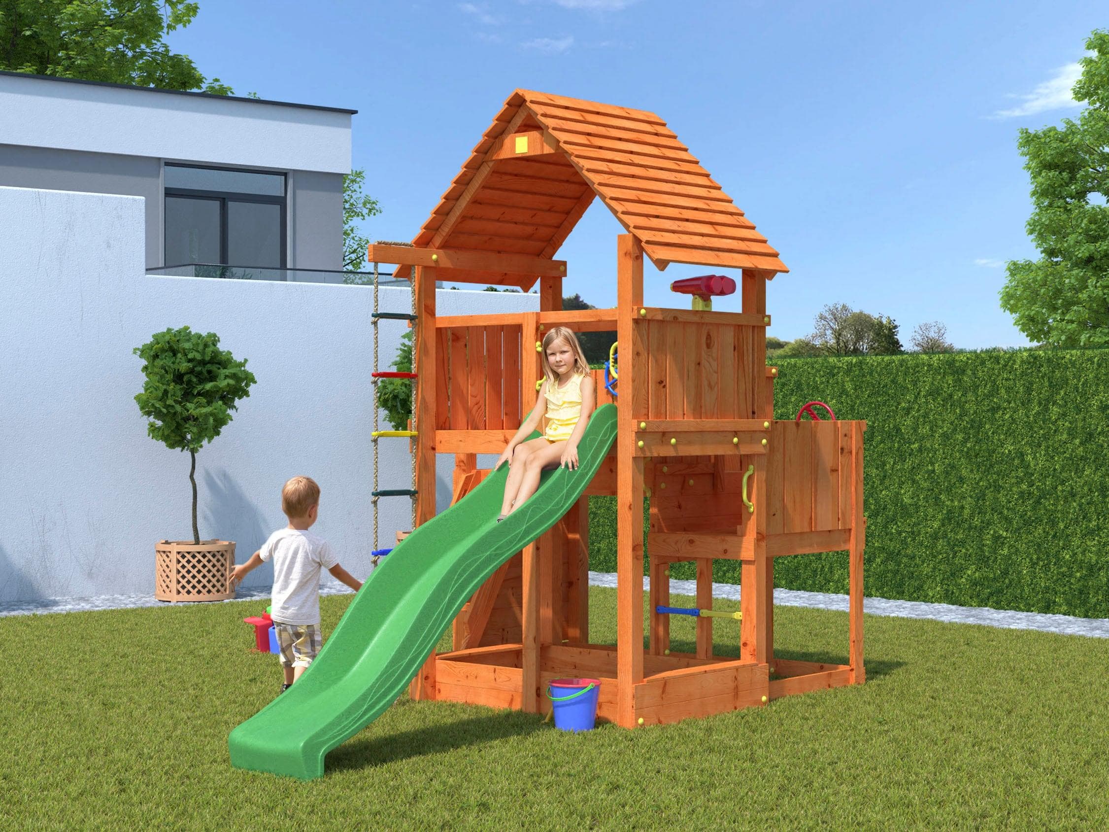 FUNGOO BIG LEADER Spielturm Klettergerüst Satteldach