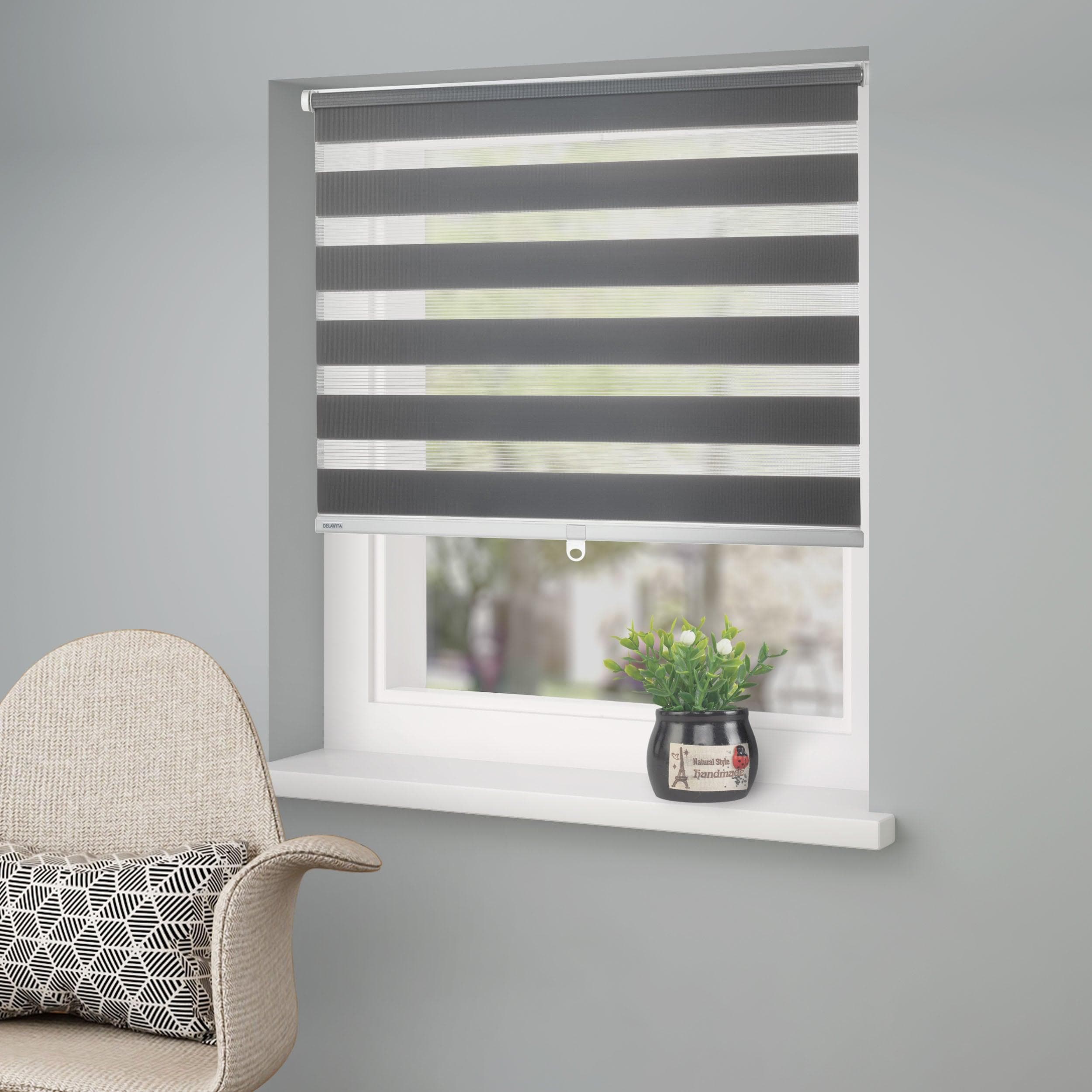 Doppelrollo Jan Anthrazit Polyester Klemmfix