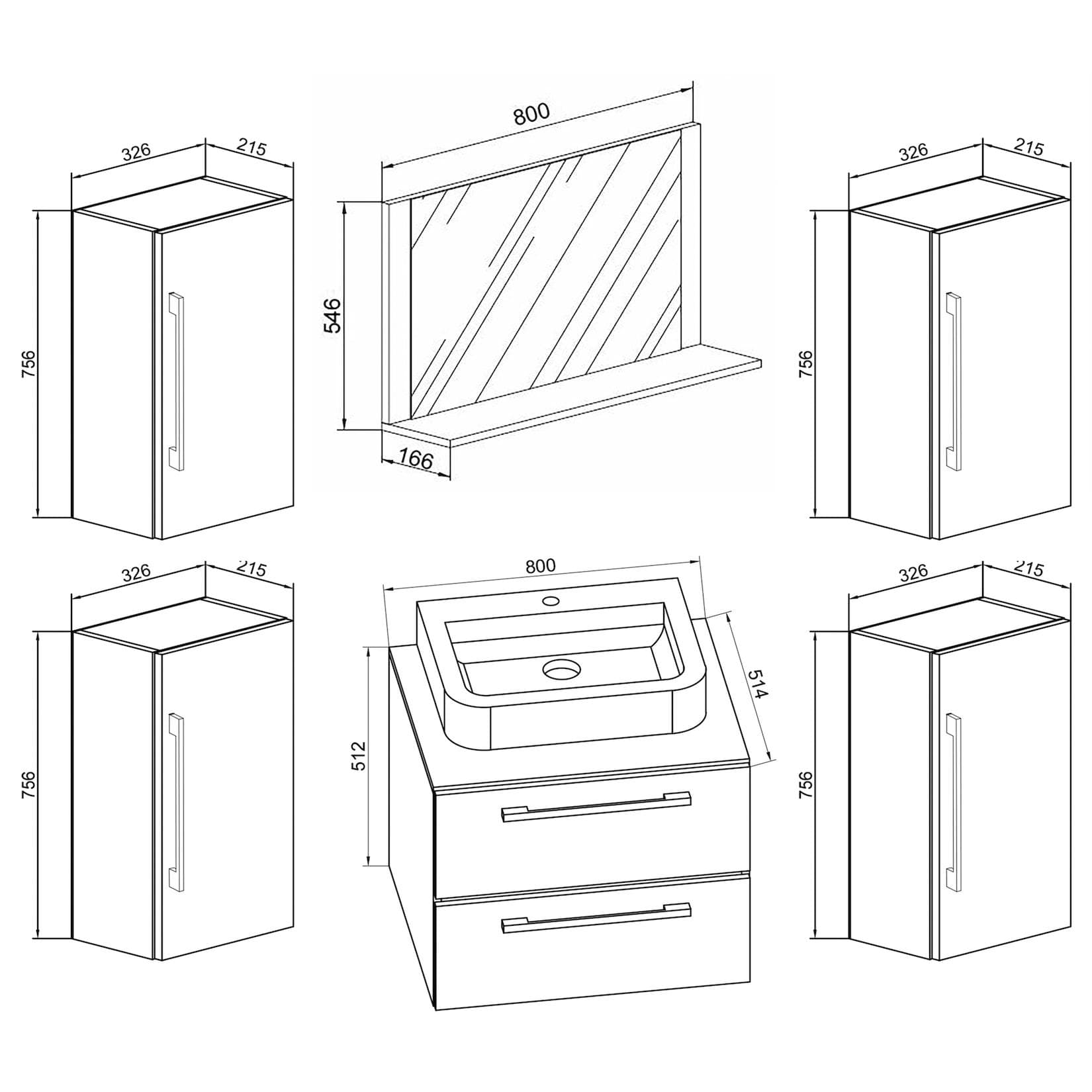 VCM 5-tlg. Waschplatz Waschtisch Waschbecken Unterschrank Badmöbel-Set