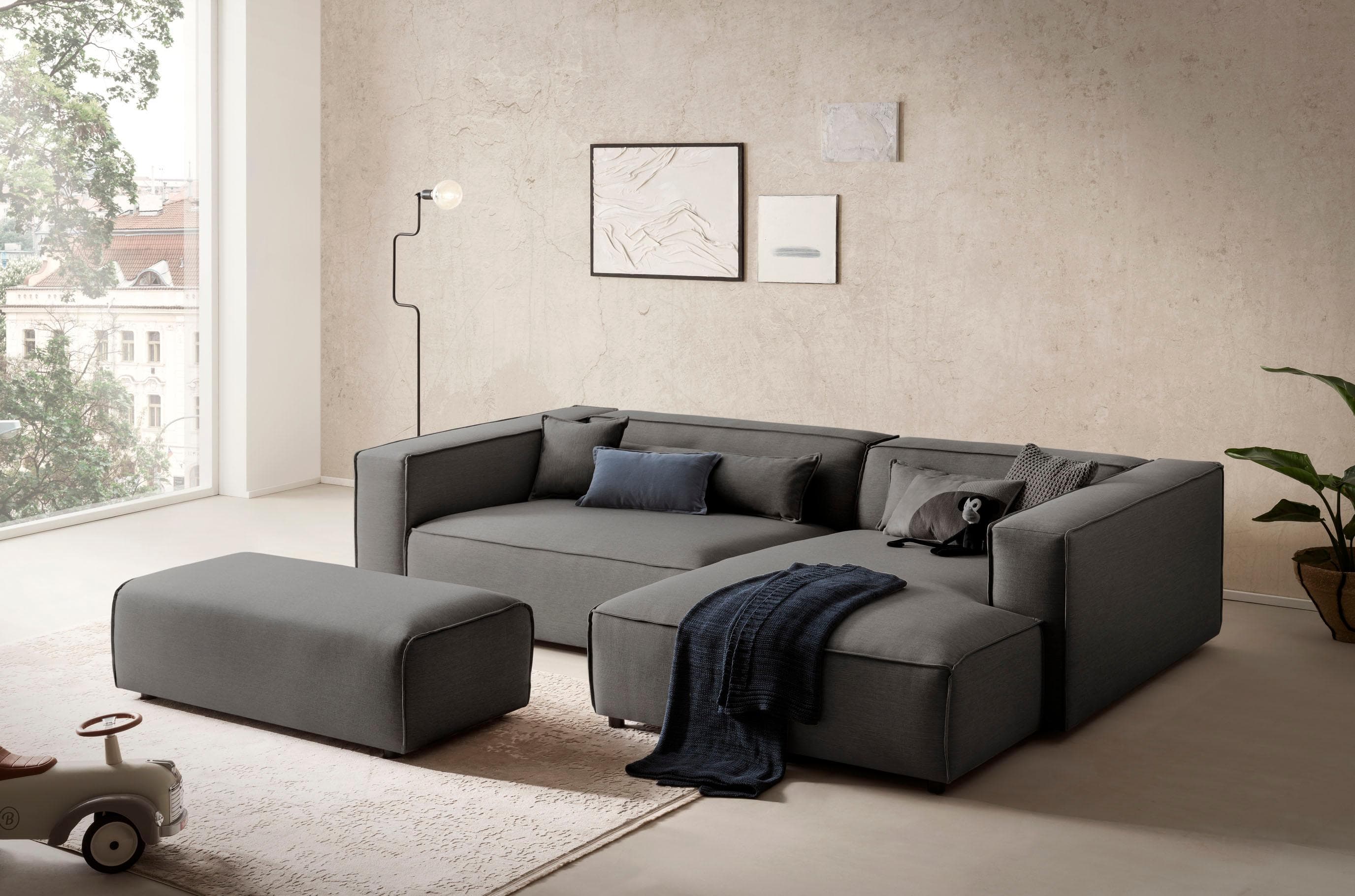 LeGer Home Ecksofa PIARA XXL L-Form mit Schlaffunktion Anthrazit