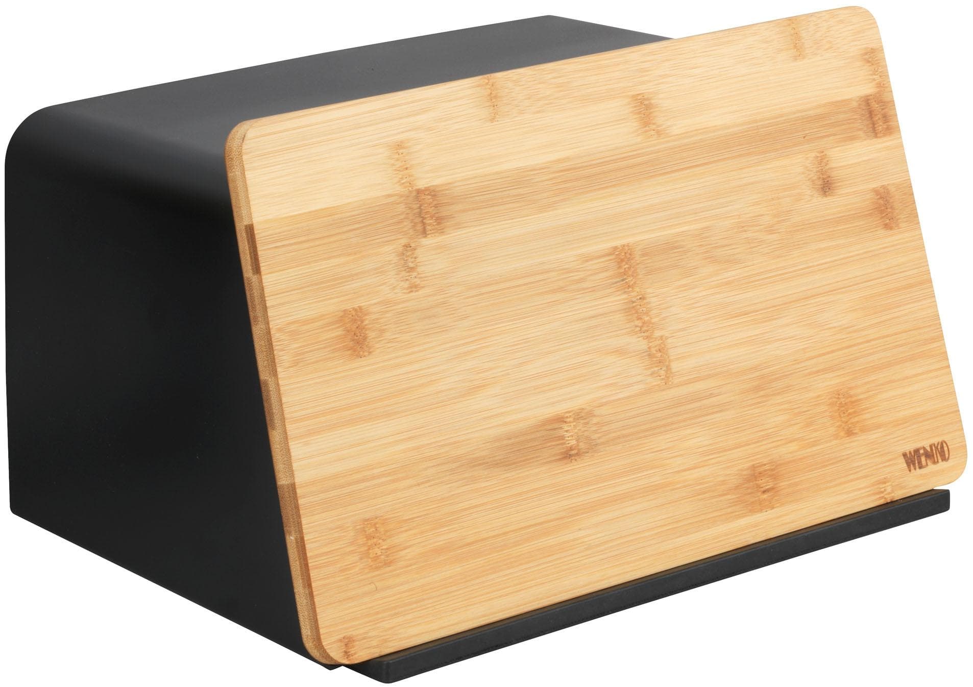 WENKO Brotkasten mit Bambusbrett Kubo Schwarz