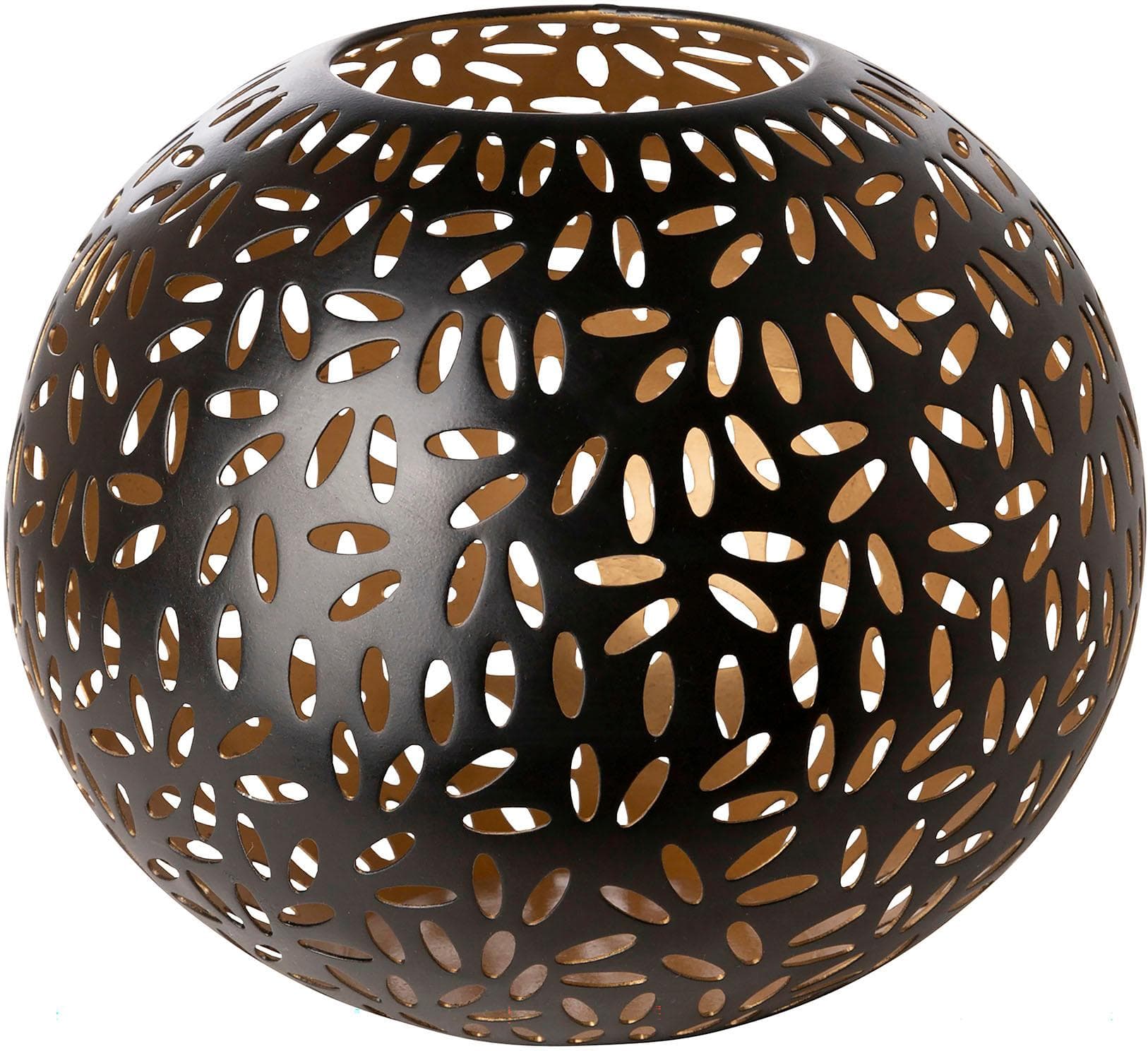 FINK Windlicht DARIA Schwarz Eisen Kugelform Cut-Outs