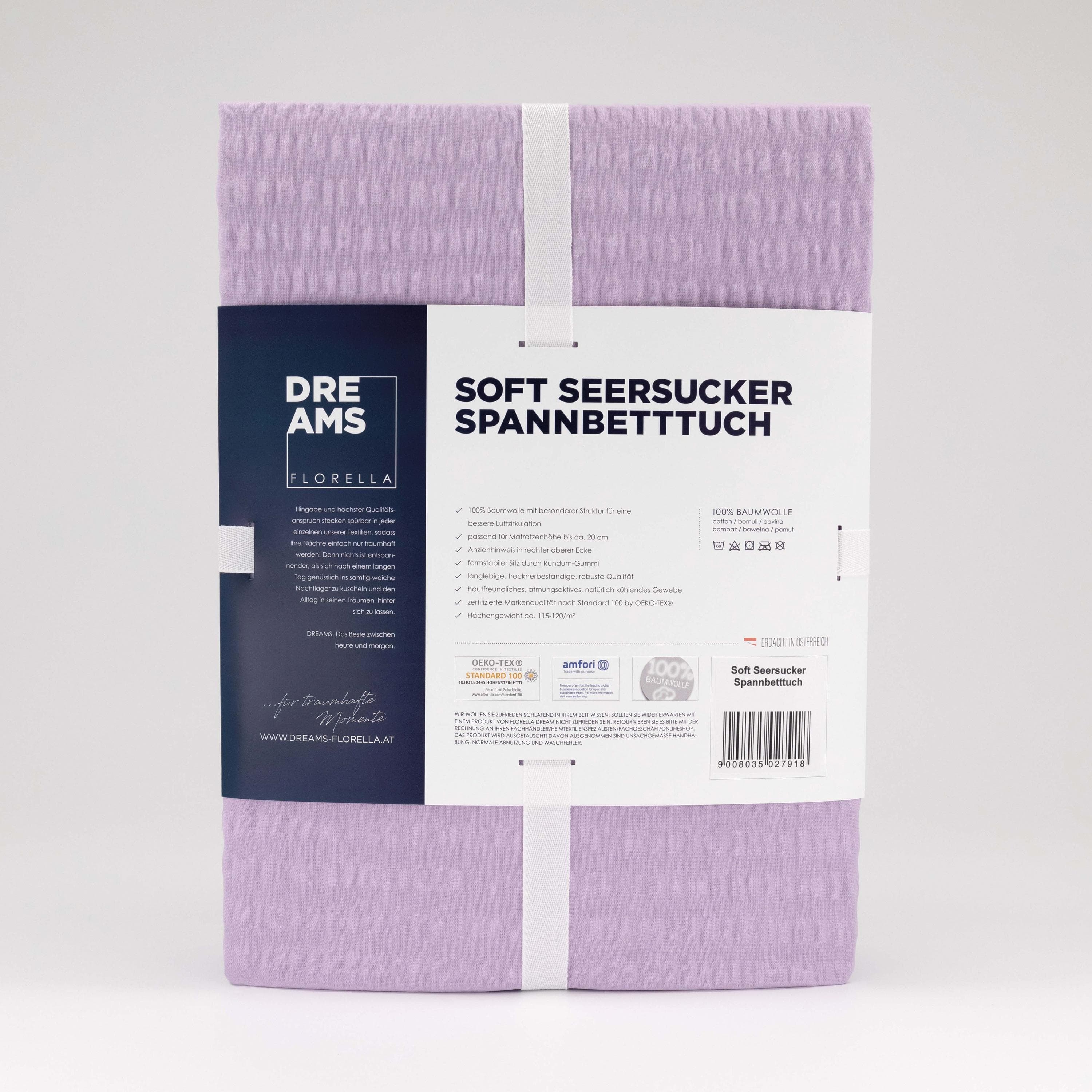 FLORELLA Spannbetttuch Seersucker 100% Baumwolle lila