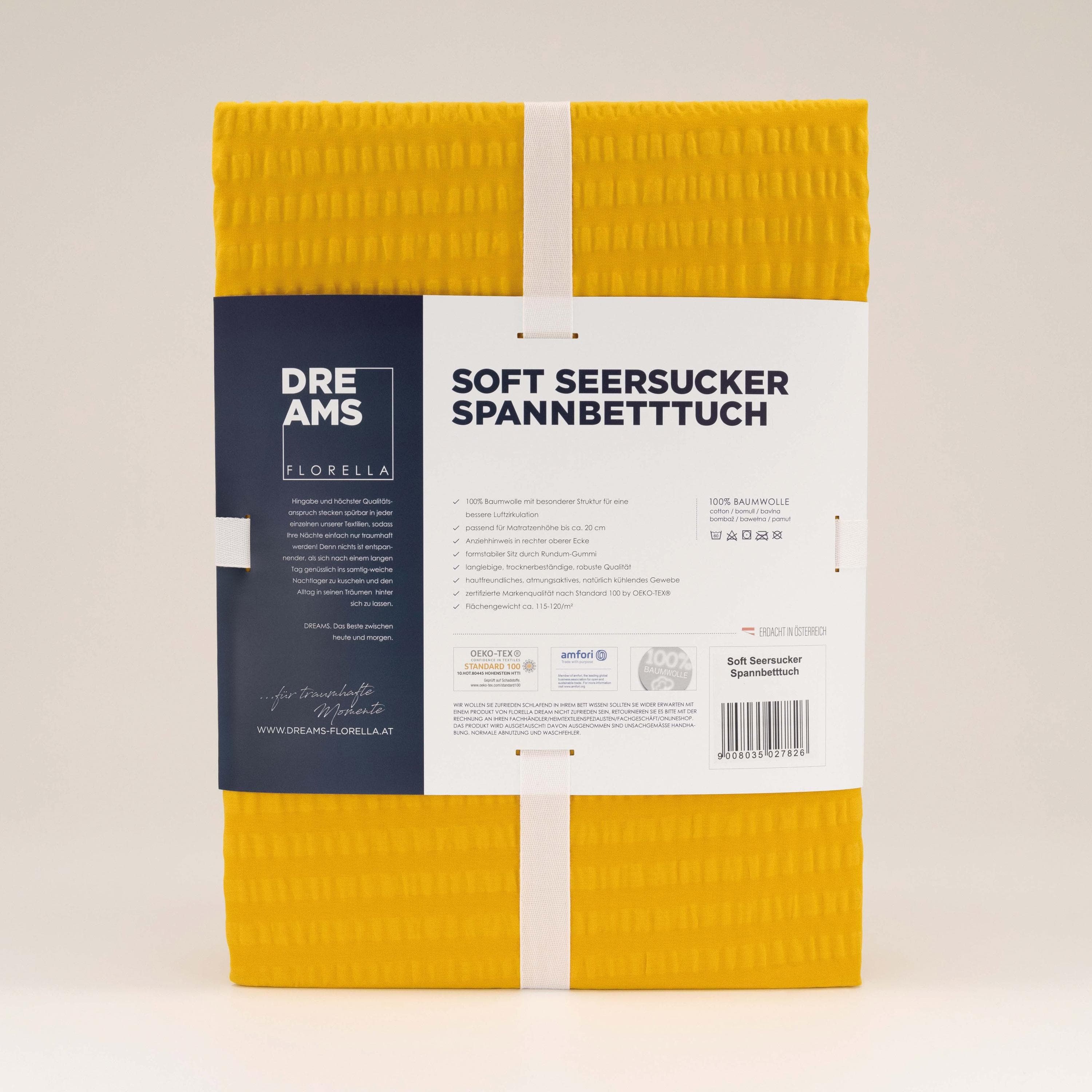 FLORELLA Soft-Seersucker Spannbetttuch 100% Baumwolle Gelb