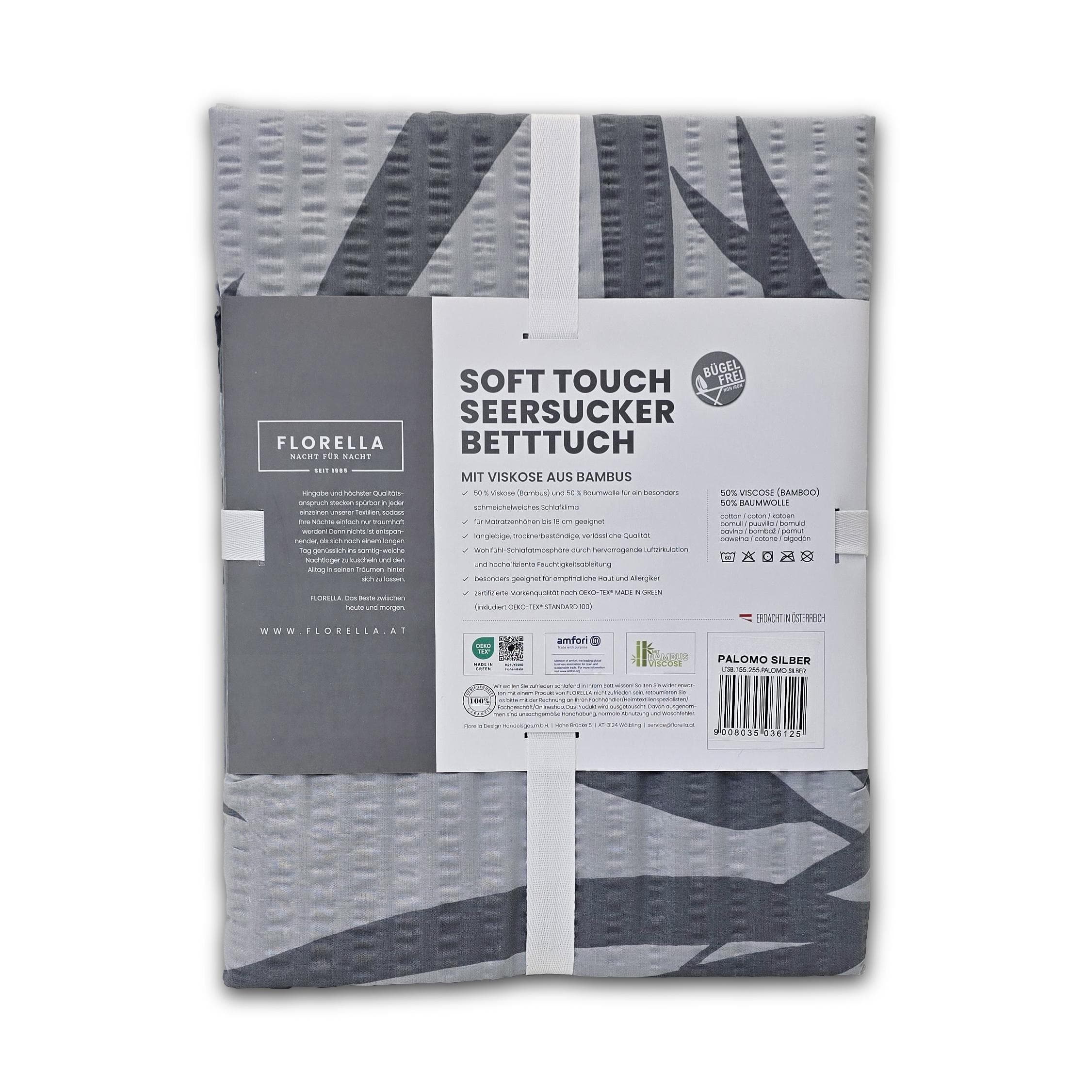 Bettlaken FLORELLA Palomo silber Soft-Touch Renforcé 50% Baumwolle