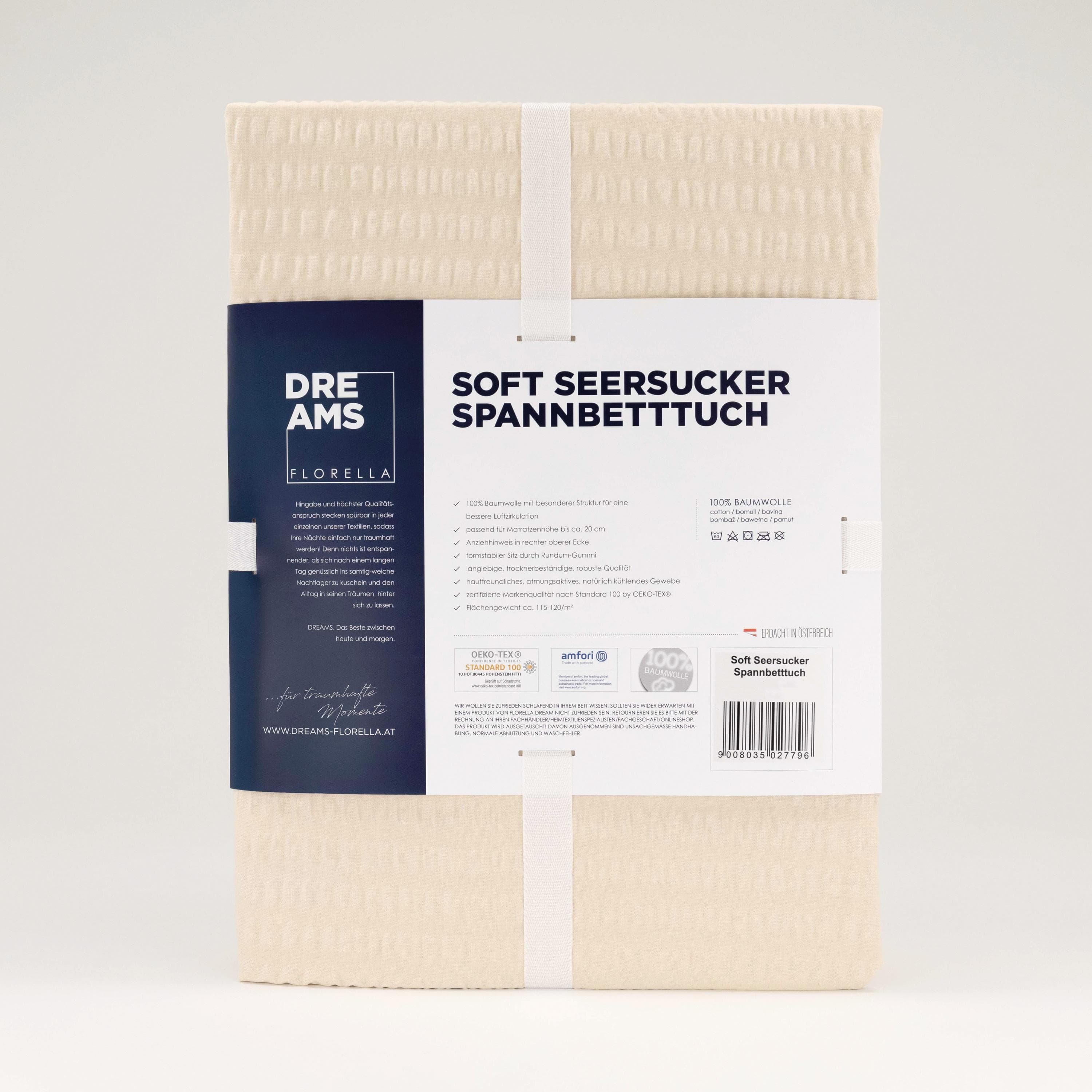 FLORELLA Soft-Seersucker Spannbetttuch 100% Baumwolle beige