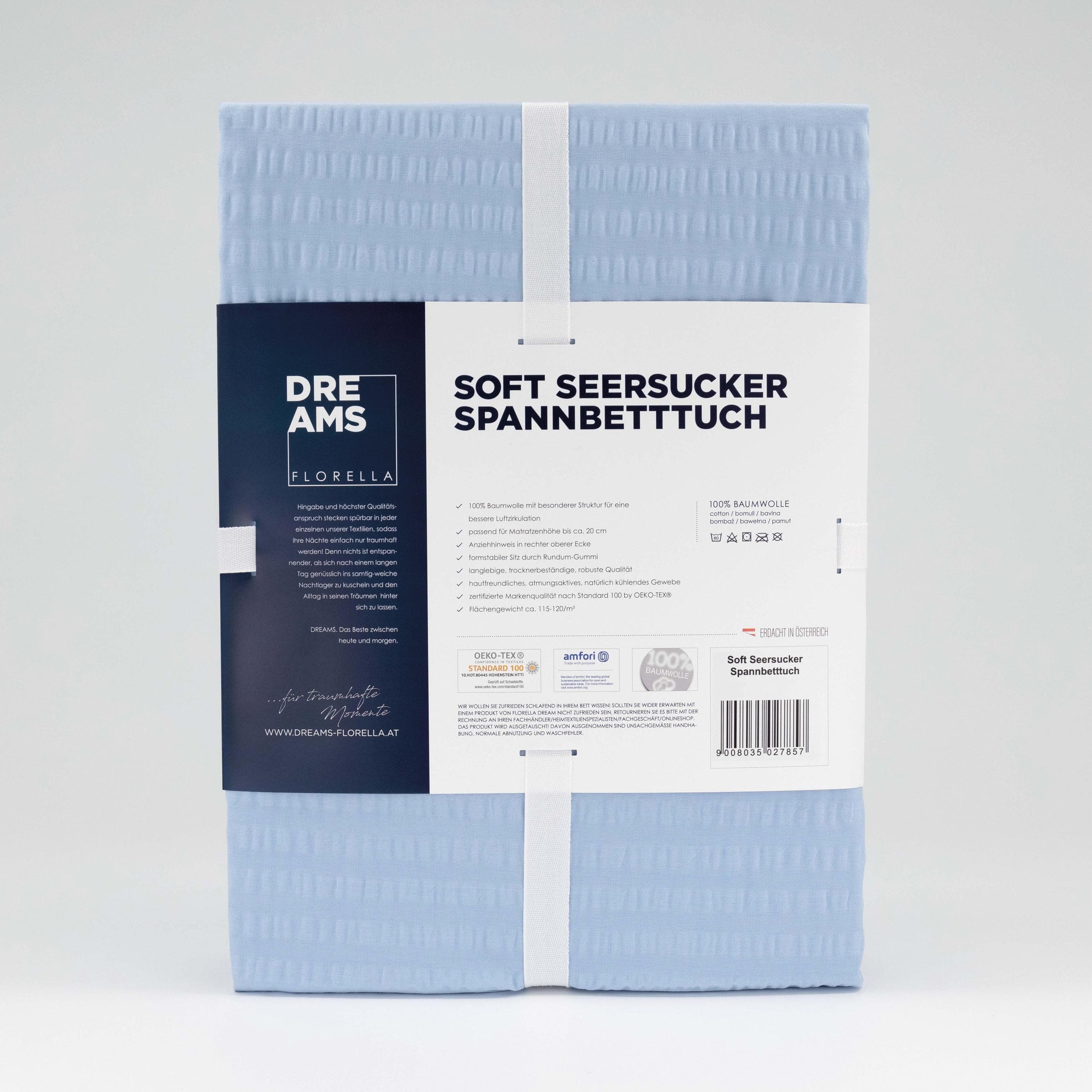 FLORELLA Soft-Seersucker Spannbetttuch 100% Baumwolle hellblau