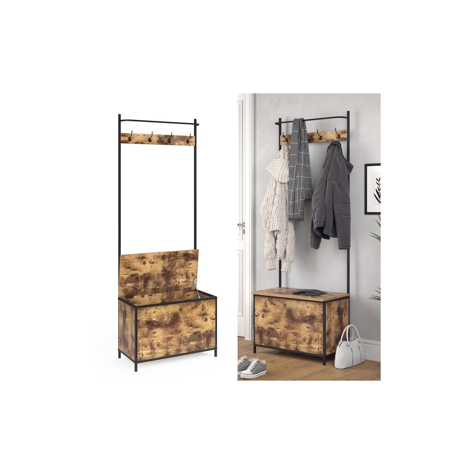 Vicco Flurgarderobe Fyrk mit Sitzbank Antikholz-Optik