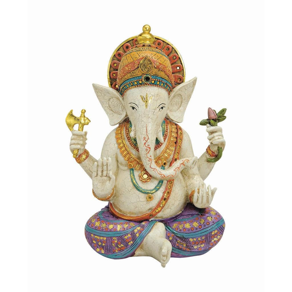 Ganesha Figur Lila Weiß Gold - Handbemalte Skulptur 40cm