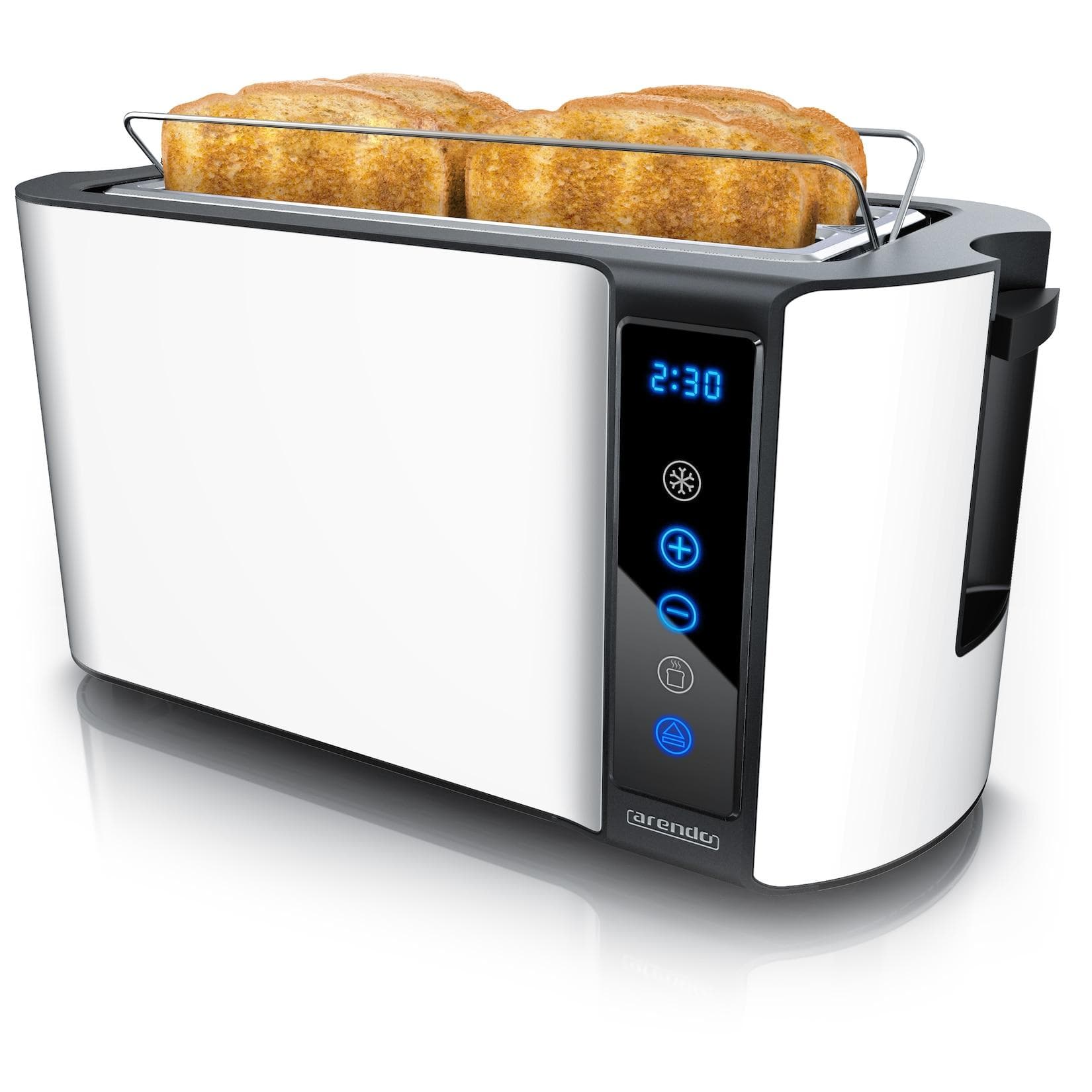Arendo Toaster Edelstahl mit Brötchenaufsatz, Display & Touch, wärmeisoliert, verschiedene Schlitze
