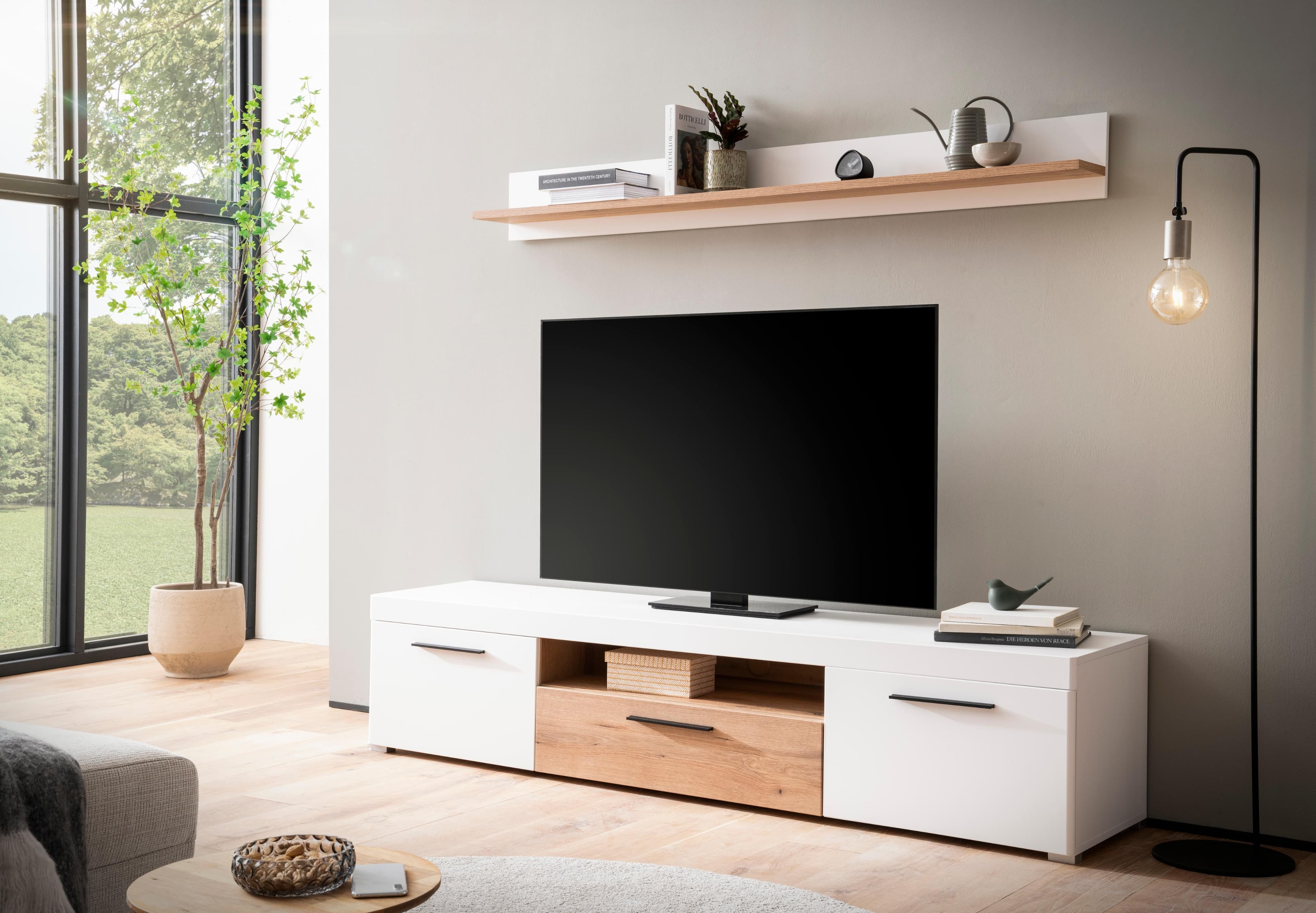 Home Affaire Wohnwand Salerno Weiß Eiche Evoke Lowboard Wandboard