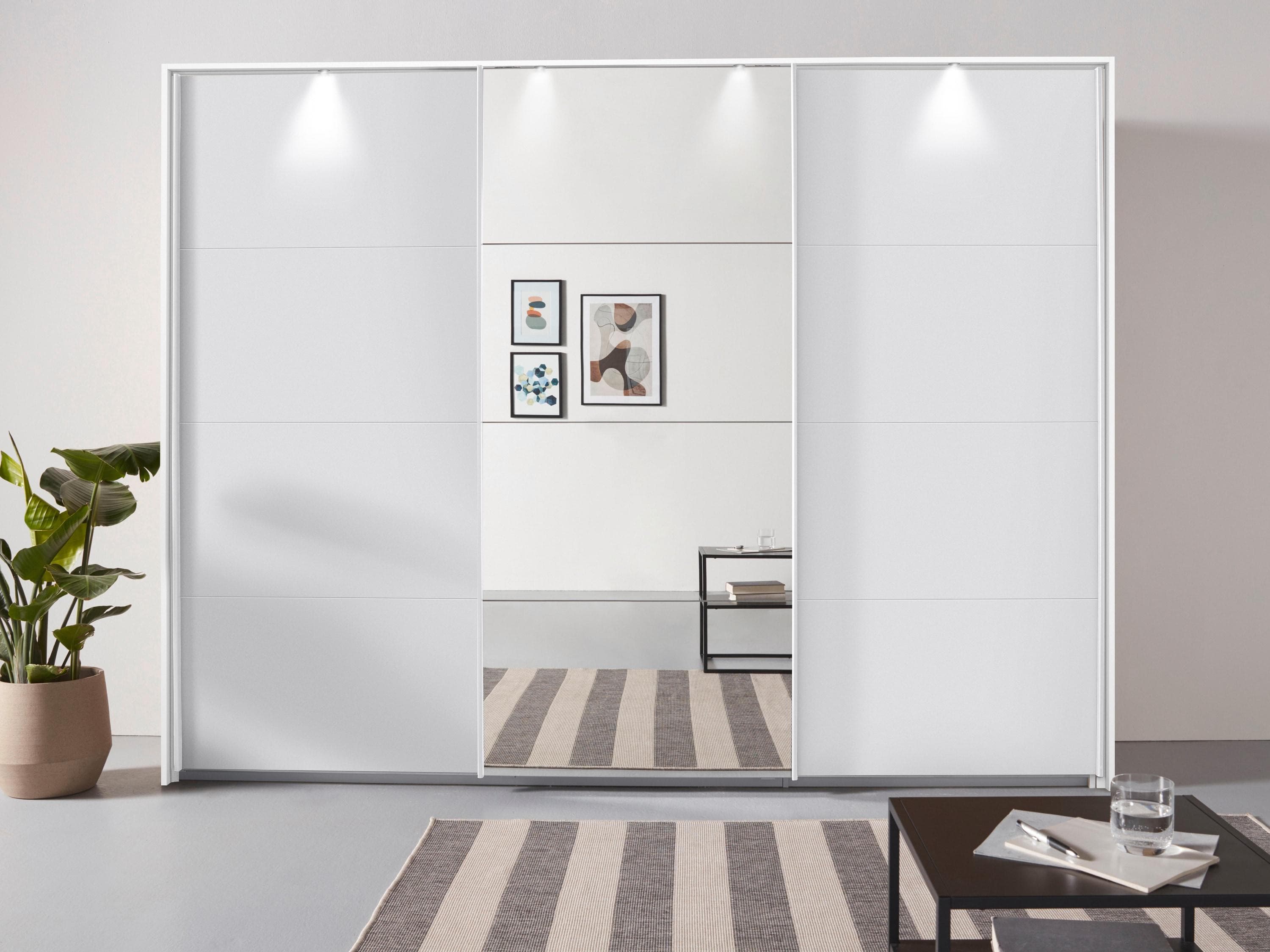 Rauch Schwebetürenschrank Oteli Weiß mit LED-Beleuchtung