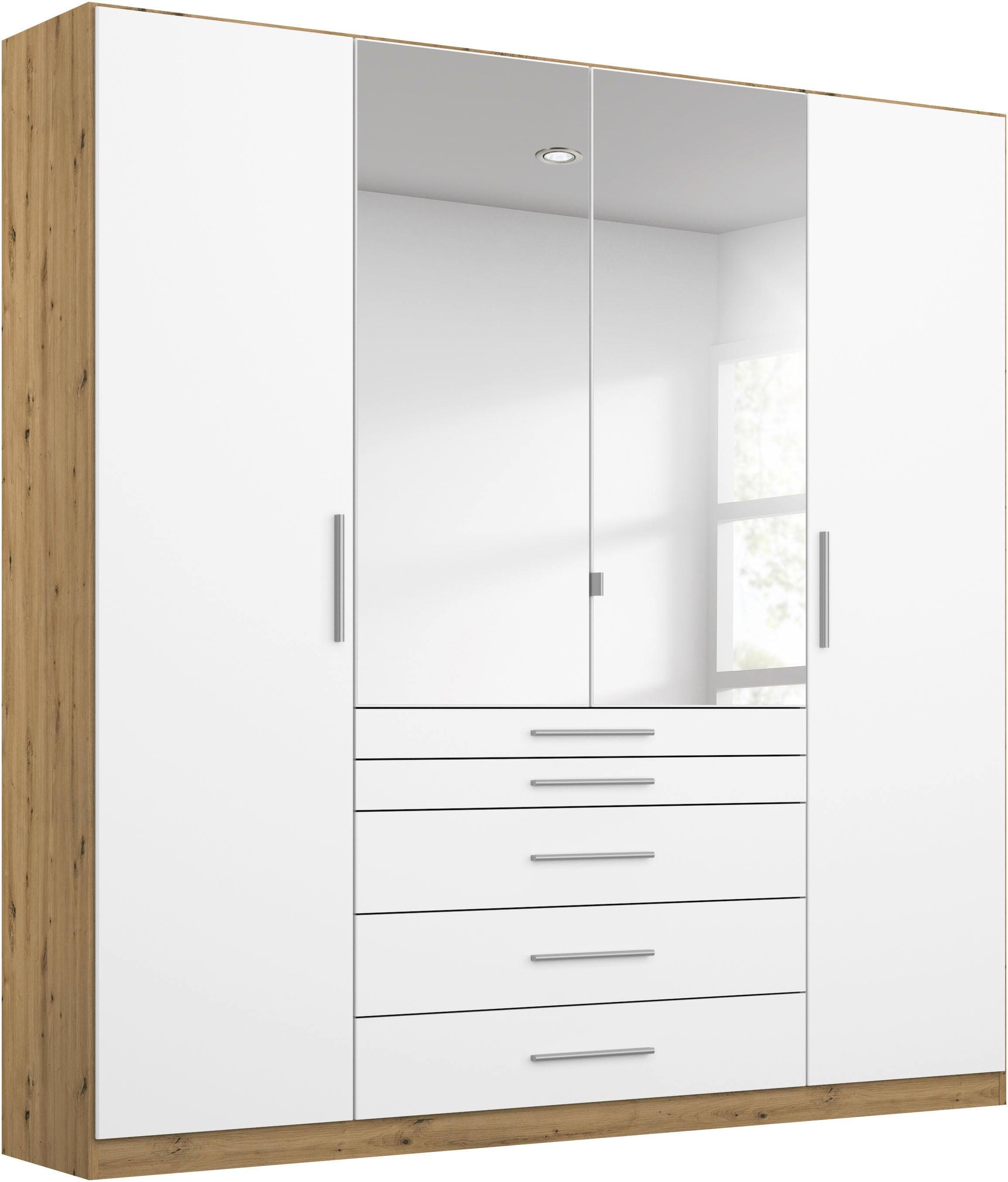 Rauch Kleiderschrank Weingarten Weiß Eichefarben Artisan mit Spiegel