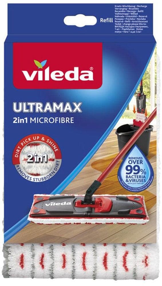 Vileda ULTRAMAX Wischbezug für Bodenwischer Mikrofaser Rot 60 °C waschbar