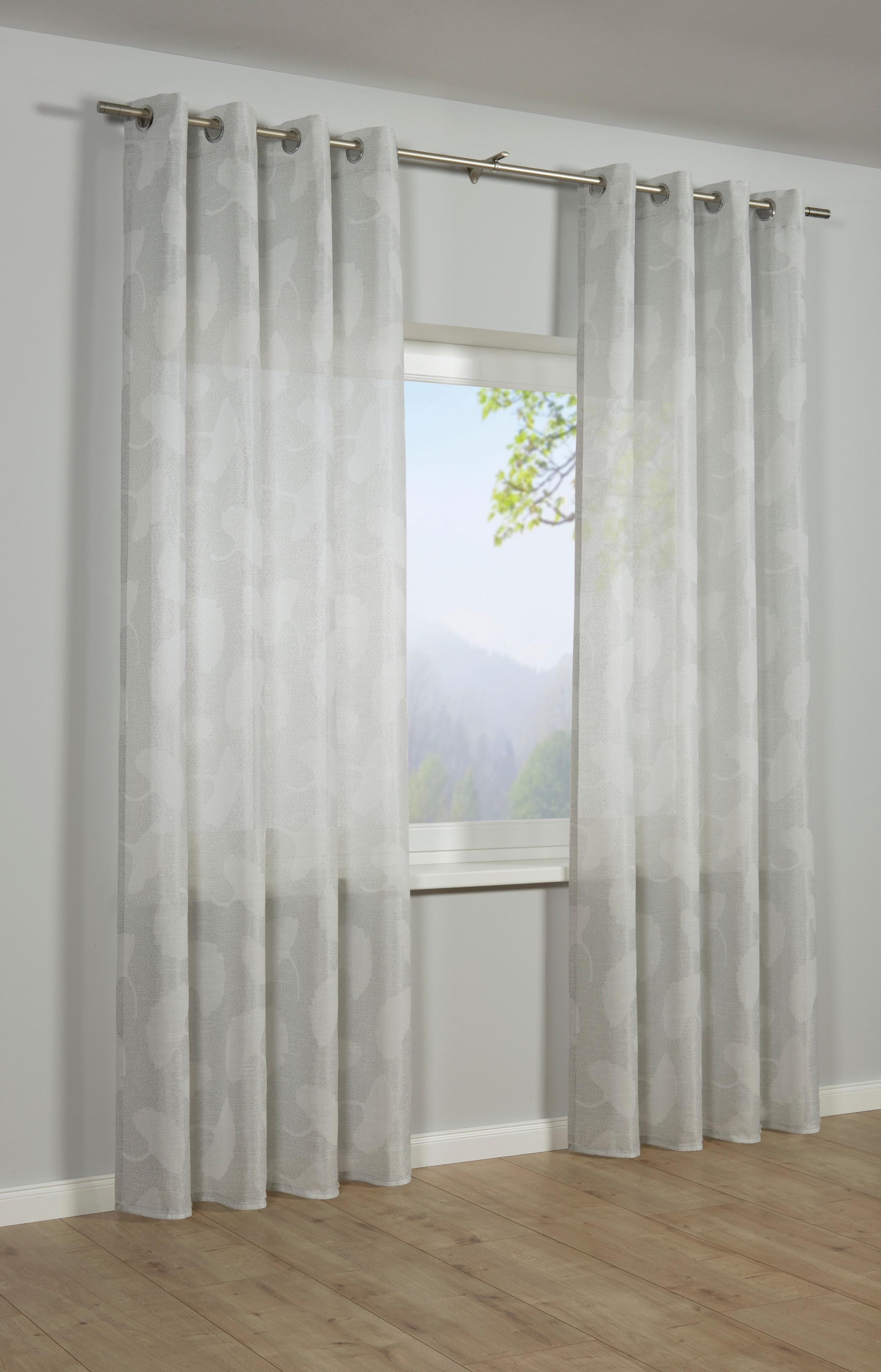 Gardine SEHLBACH Ginkgo-Blatt Grau Polyester mit Ösen
