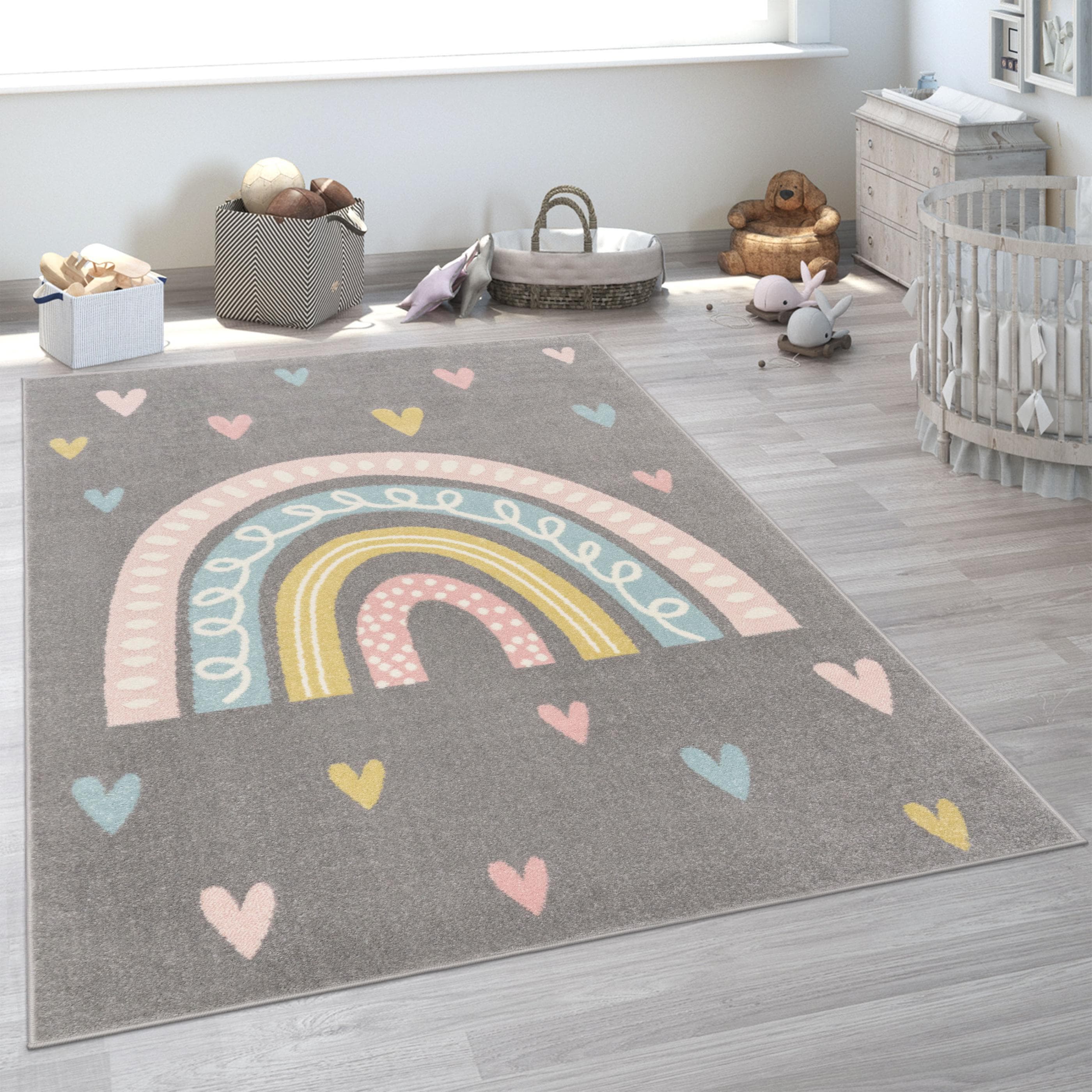Paco Home Kinderteppich Nino 887 Grau Kurzflor