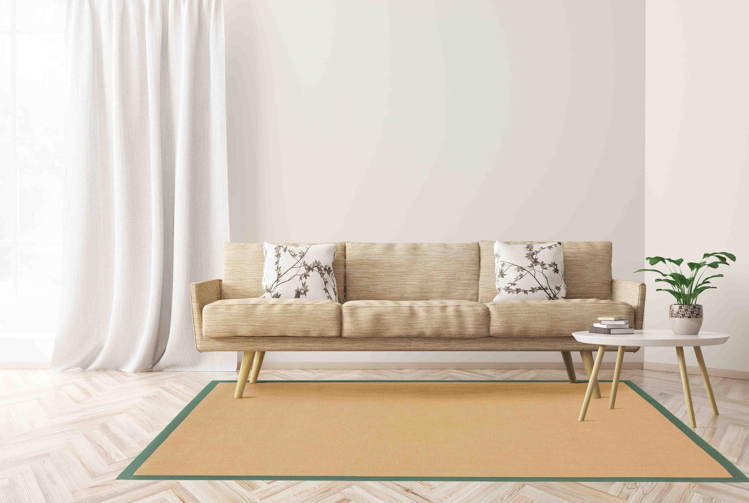 CarpetFine Sisalteppich Grün Handgewebt mit Bordüre