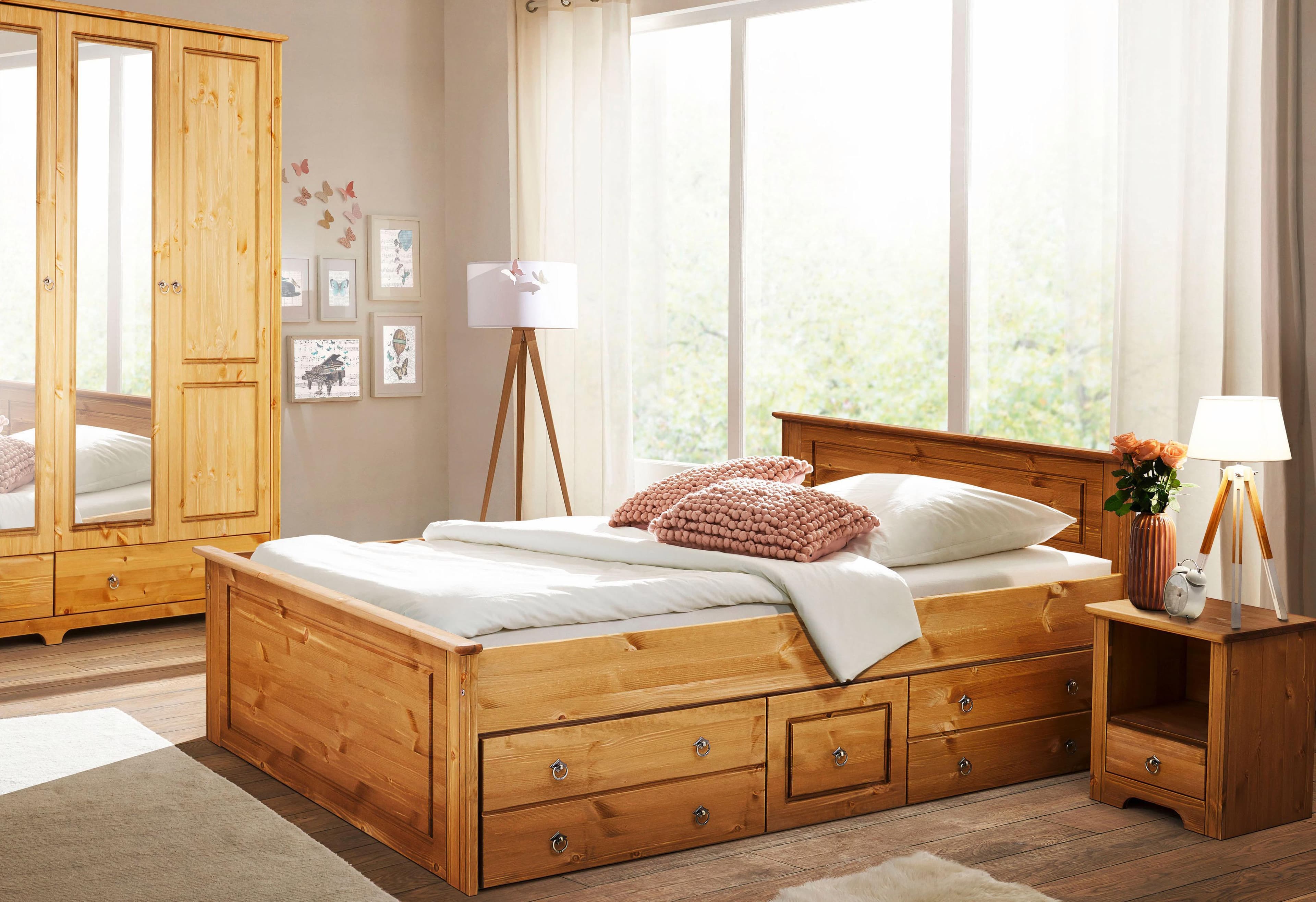 OTTO home Schlafzimmer-Set Hugo, 3-tlg. Bett 140x200cm, Kleiderschrank und Nachttisch