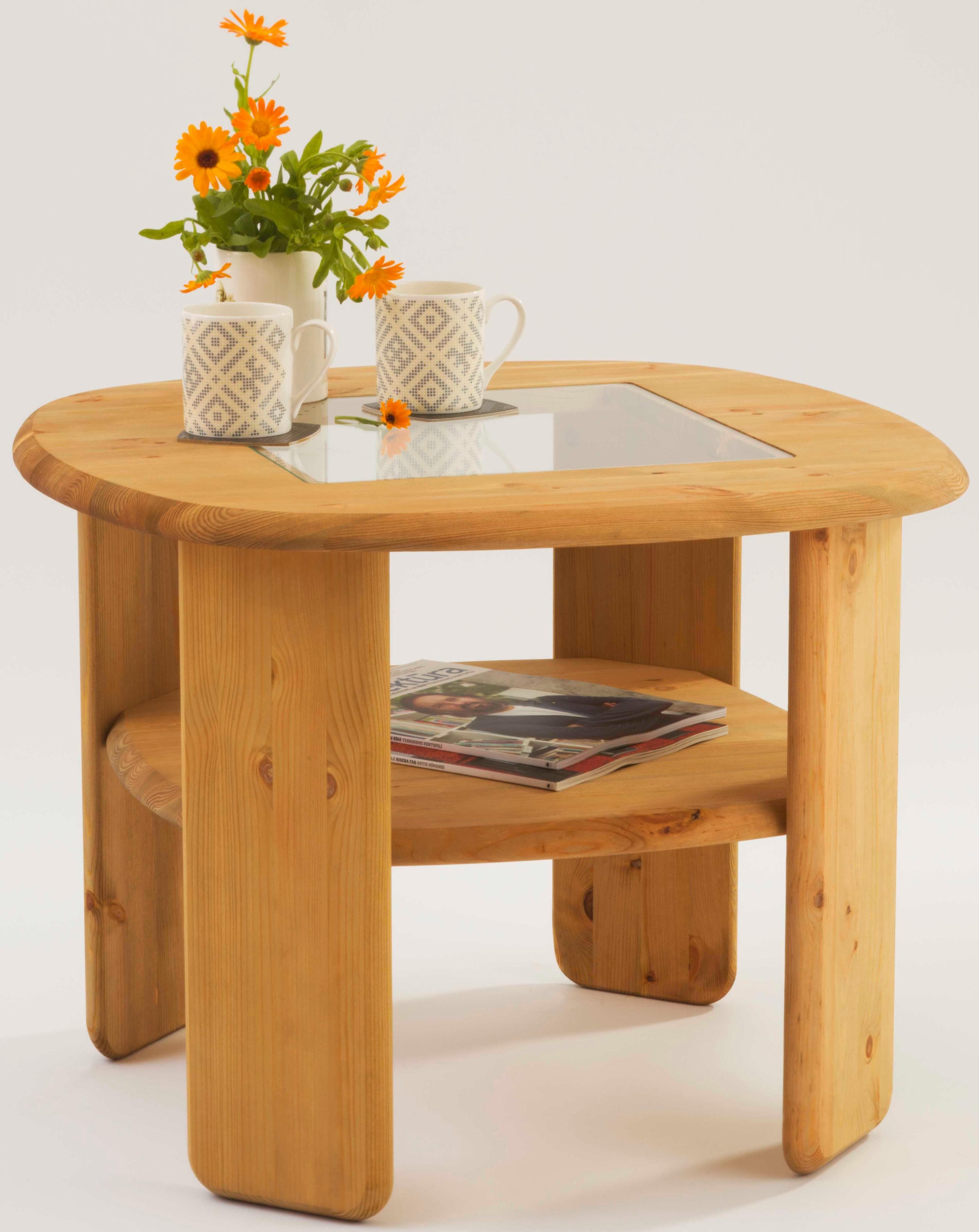 OTTO HOME Couchtisch Jayden 2 Natur Massivholz mit Glaseinsatz