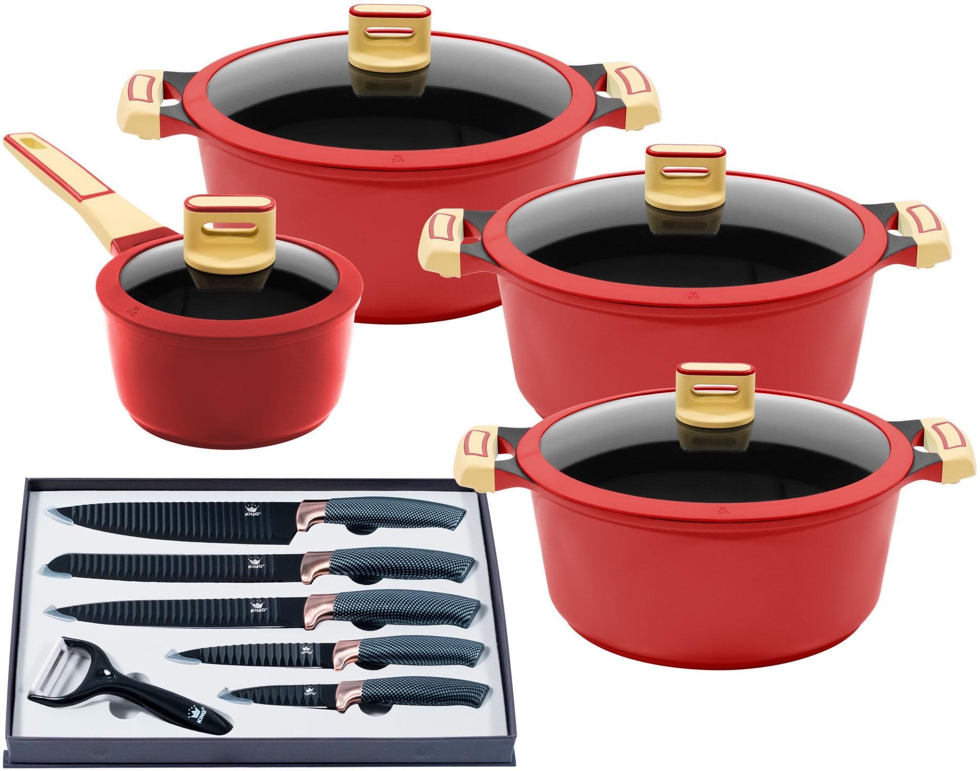 KING Topf-Set GOURMET 8-tlg. Rot Antihaft Induktion