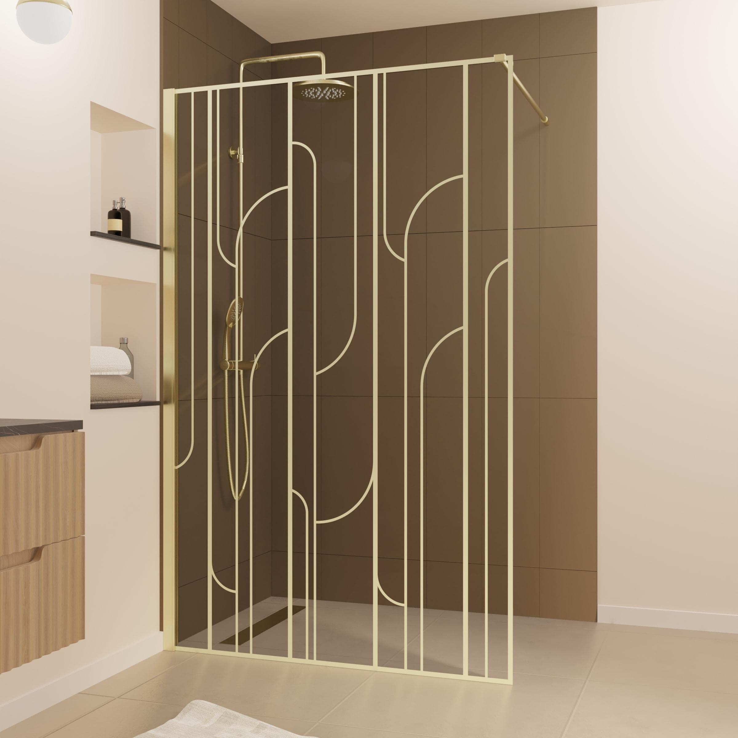 MARWELL Walk-in-Dusche Nouveau Gold Art Deco Duschwand