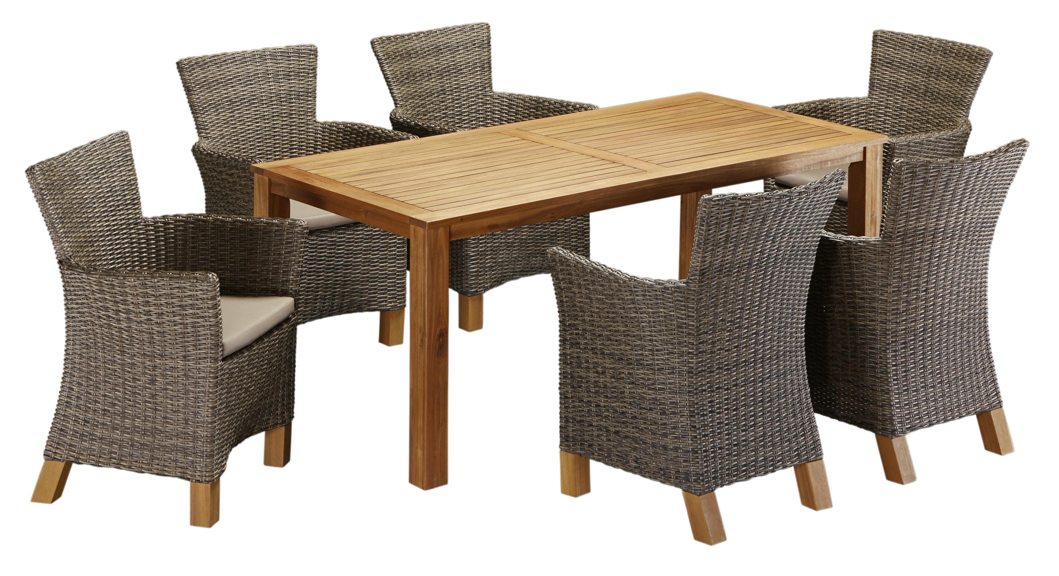 MERXX Garten-Essgruppe Toskana 6 Sessel Polyrattan hellbraun