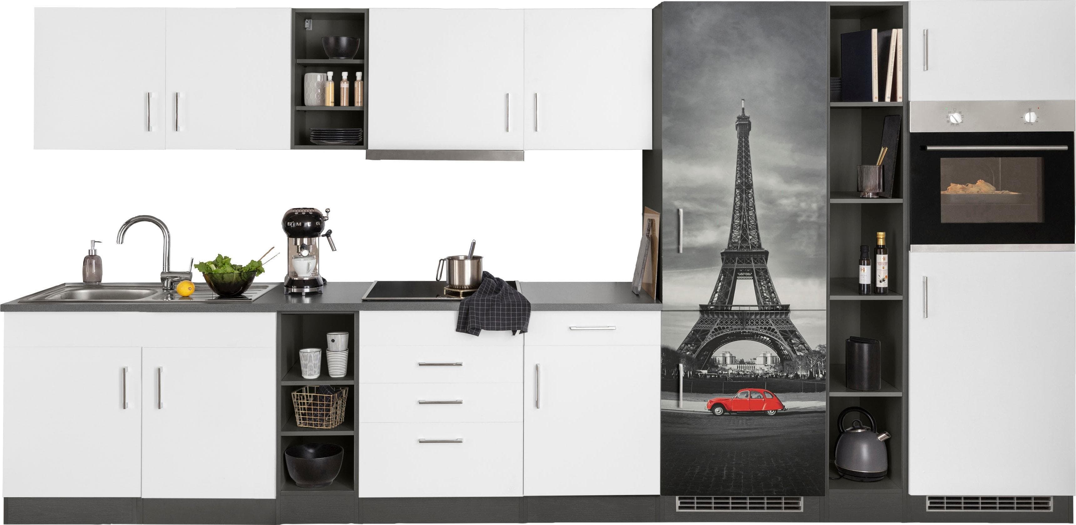 Küchenzeile KOCHSTATION KS-Paris 390cm Weiß Anthrazit mit E-Geräten