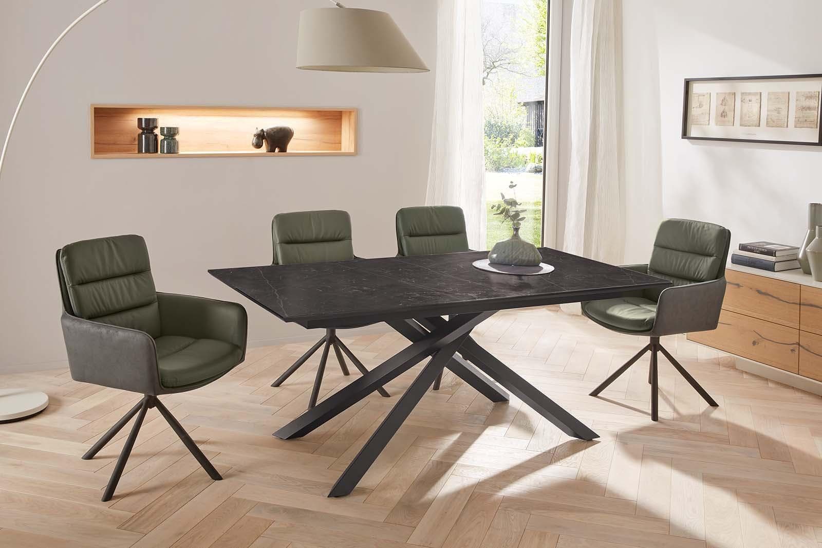 Jockenhöfer Drehstuhl Audrey Grün Schwarz Echtleder