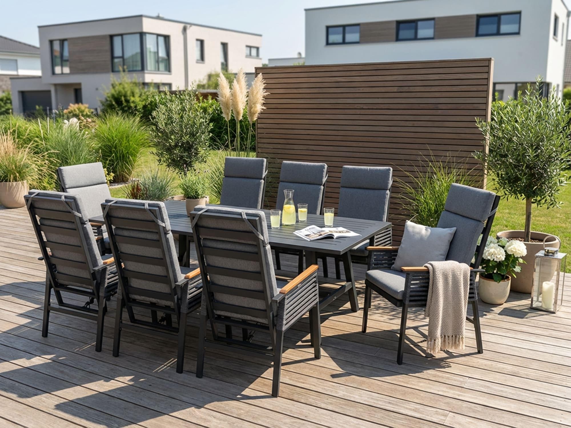 KONIFERA Garten-Essgruppe Edessa Komfort Grau 17-tlg. mit verstellbaren Stühlen