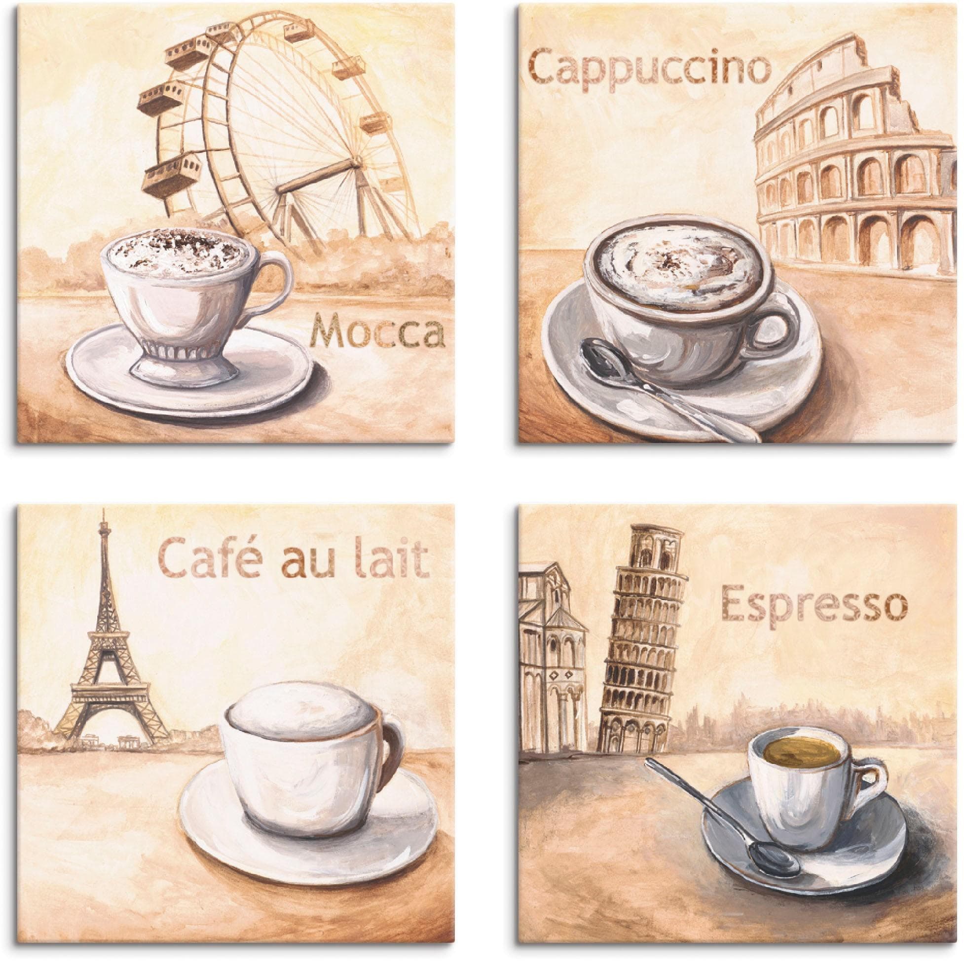 Artland Leinwandbild Mocca Cappuccino Café au lait Espresso Beige