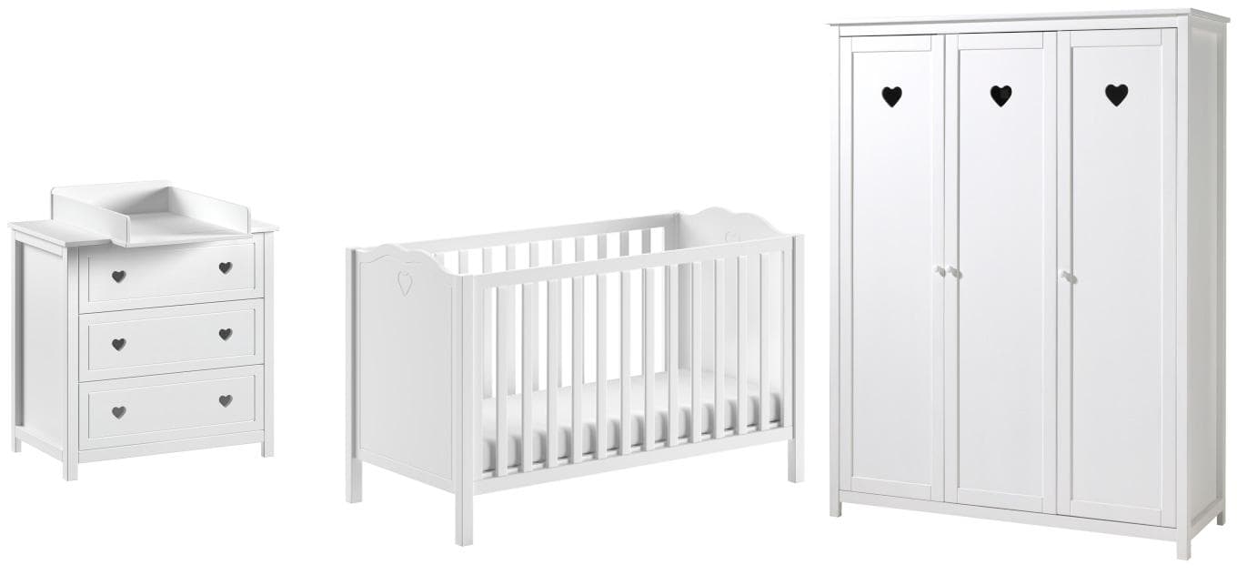 VIPACK Babyzimmer-Set Amori 4-tlg. Weiß mit Herz-Ornamenten