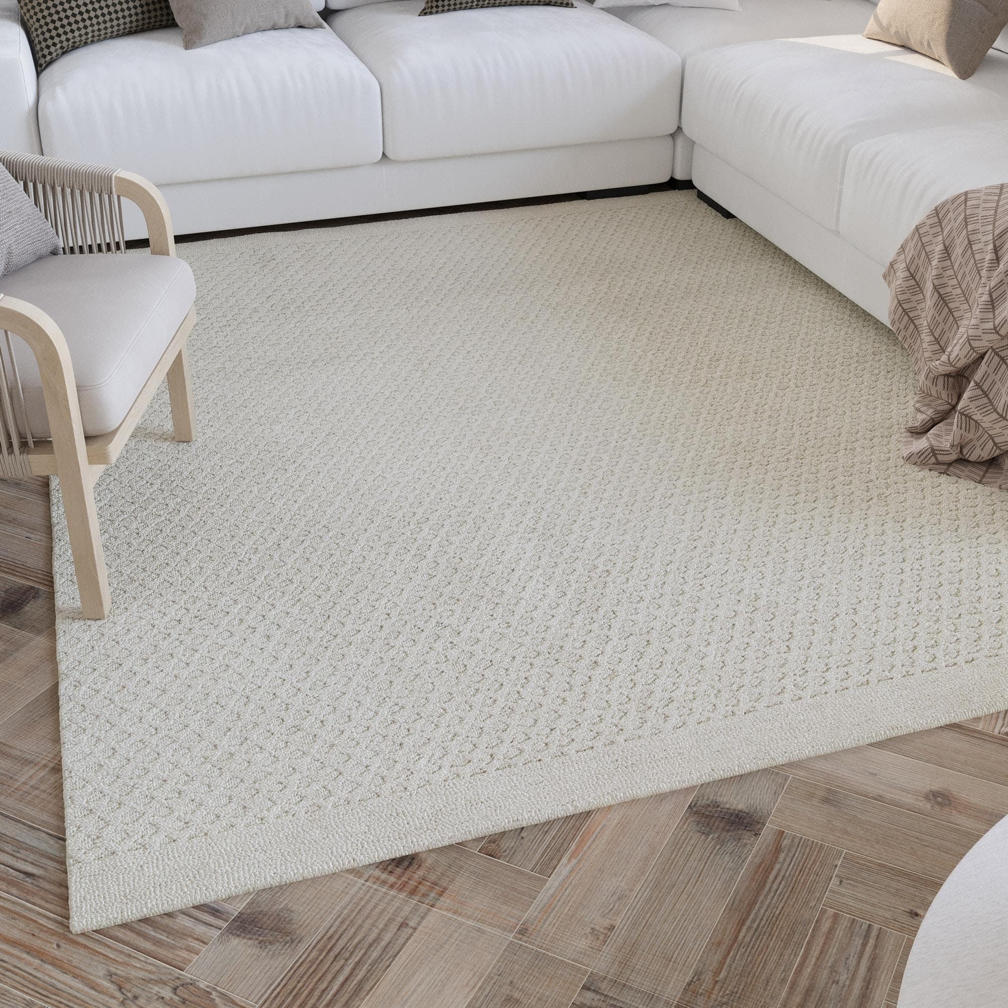 Wollteppich WECON HOME "Hamptons THIRTYEIGHT" Creme-Weiß Wabenmuster