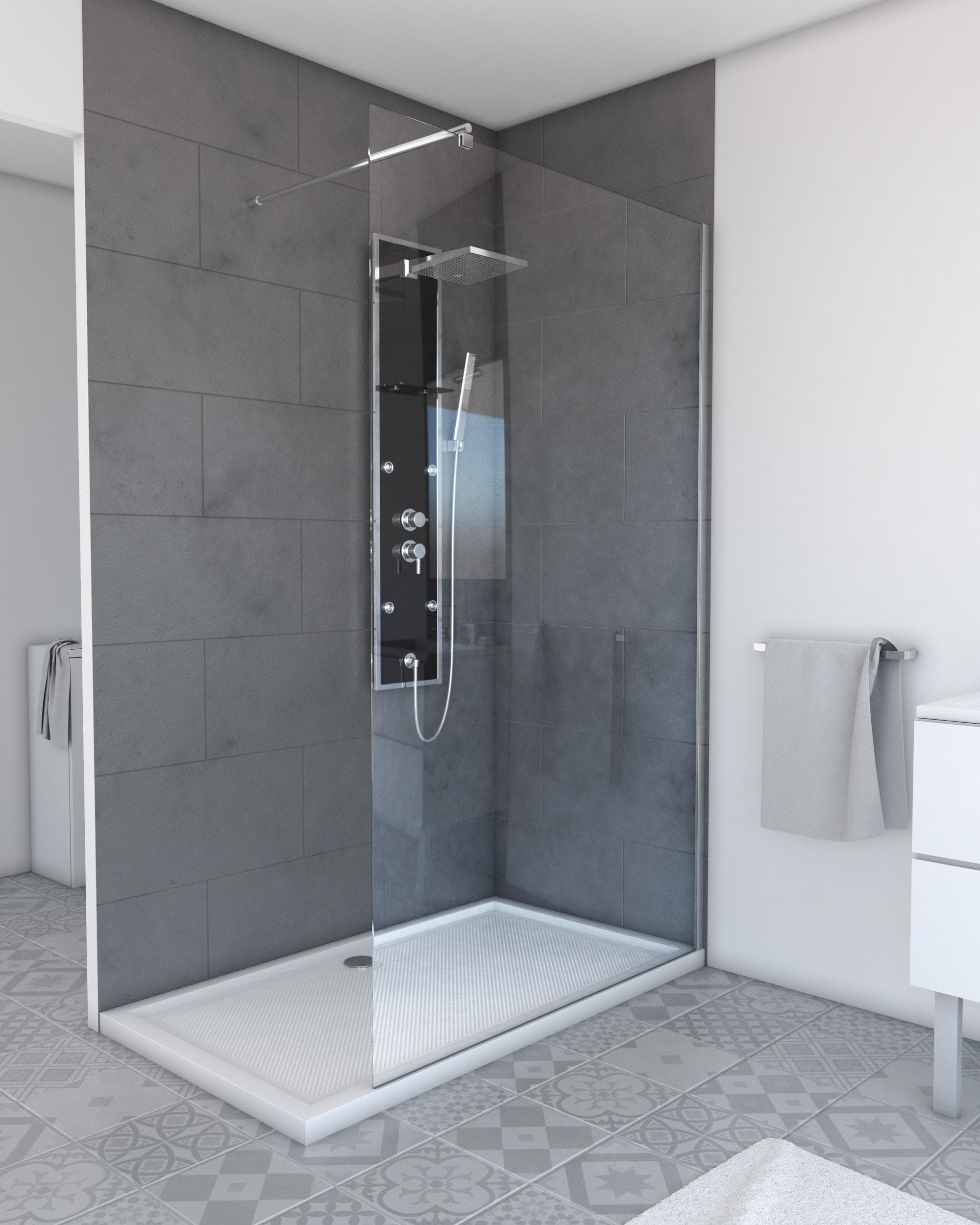 MARWELL Walk-in-Dusche PLANO Silber Transparent ESG Glas