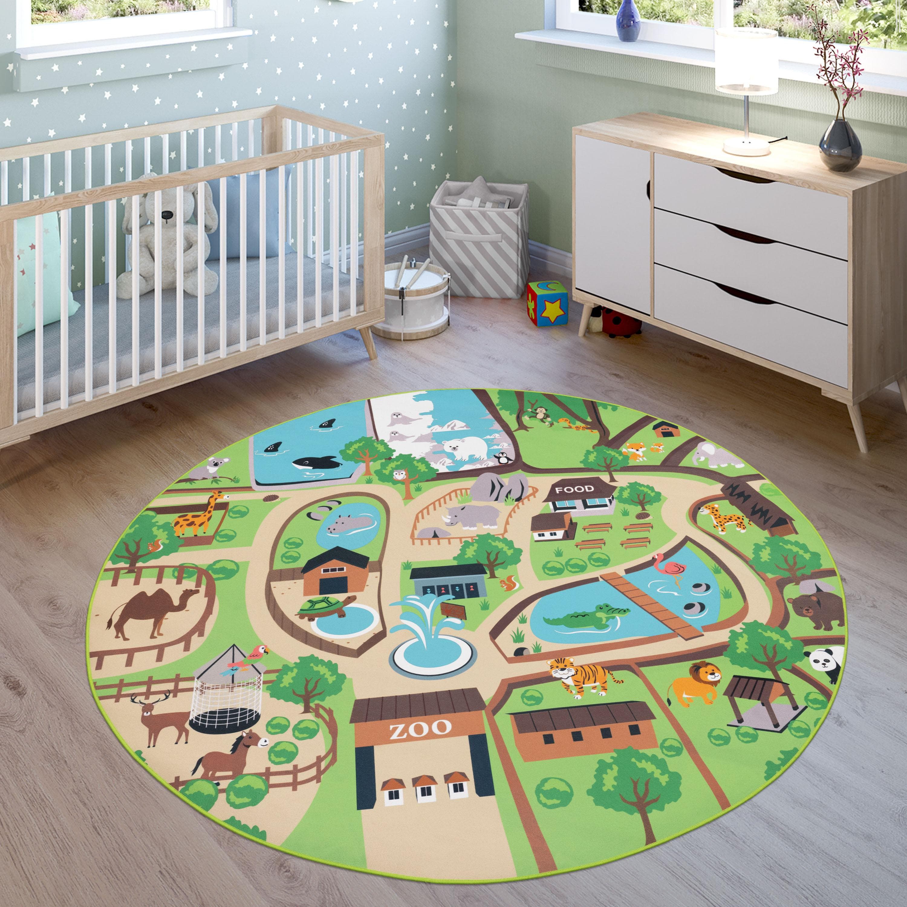 Paco Home Kinderteppich Bino 563 Rund Zoo Motiv