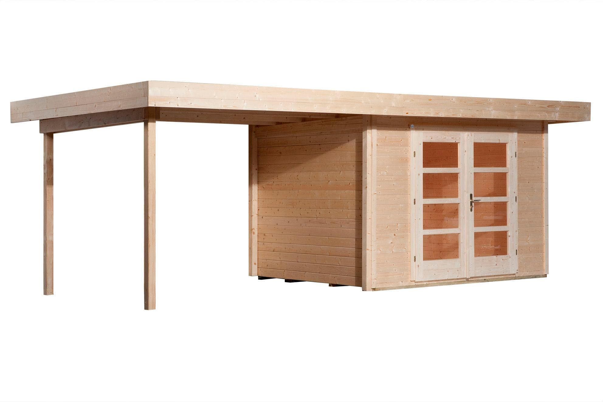 WEKA Gartenhaus 126 B Gr.2 Natur 28 mm Anbau 300 cm Flachdach Holzwerkstoff